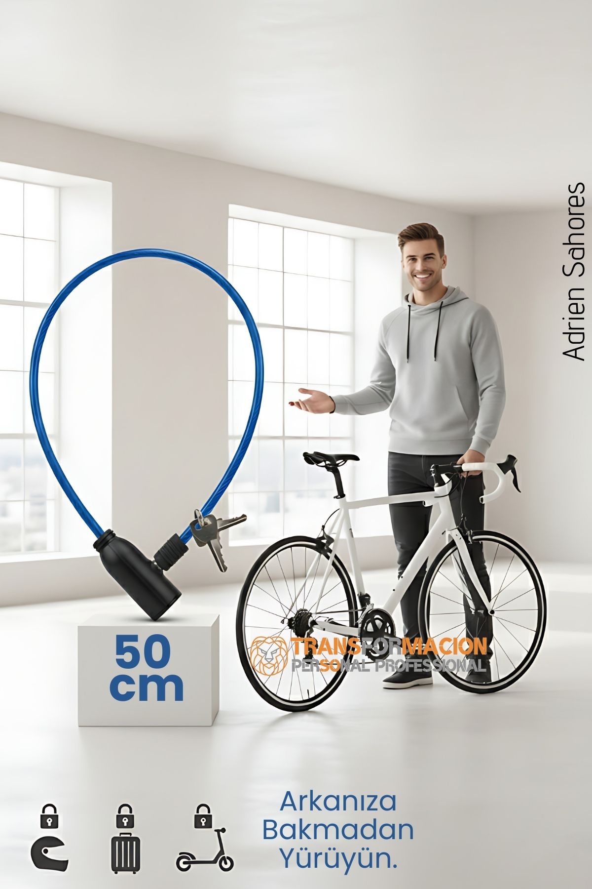 Çelik Örgü Kablo Kilit 5mm 50 cm Bisiklet Kilidi Motosiklet Kilidi Eşya Garaj Kilidi 722635