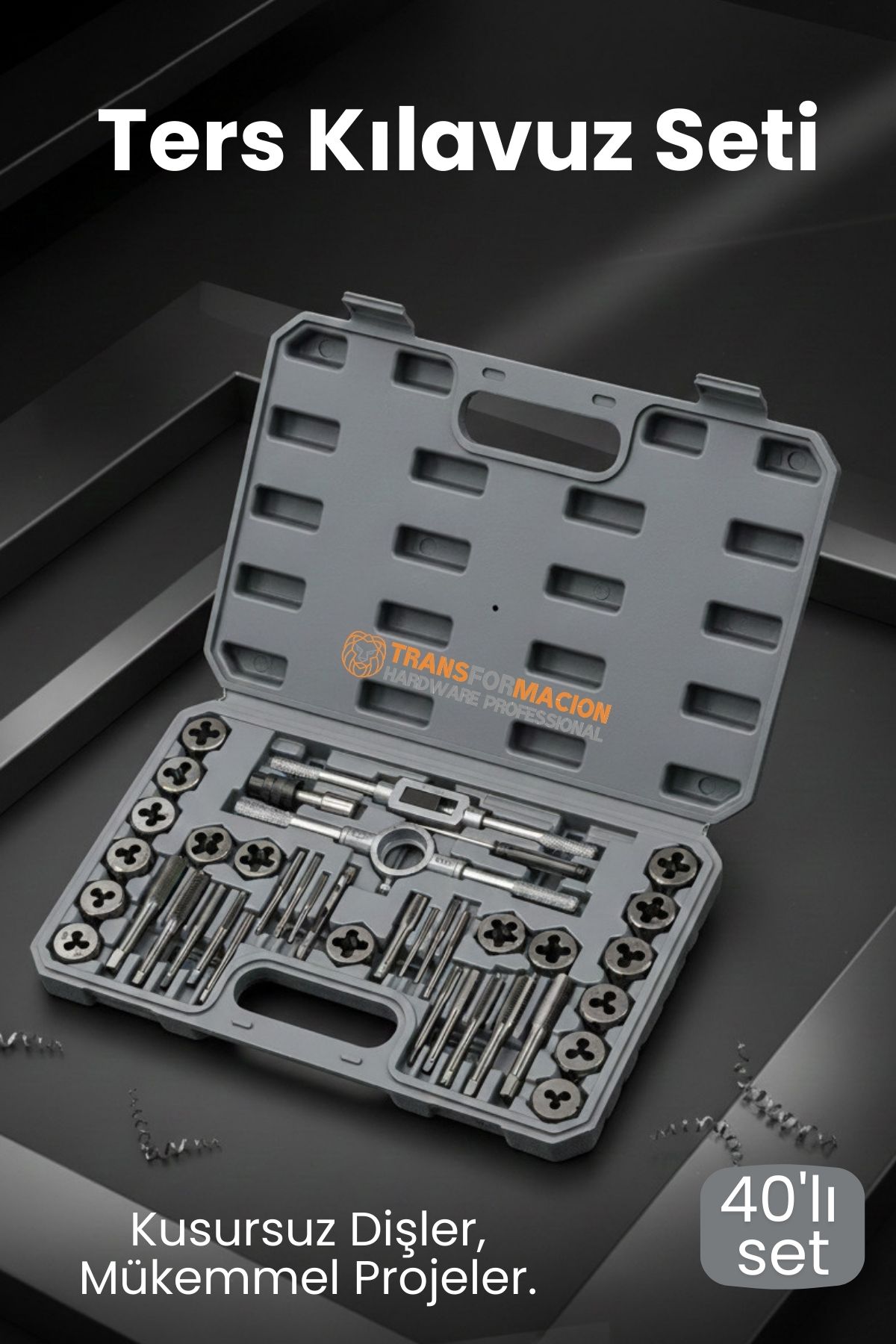 40 Parça Profesyonel Metrik Ters Kılavuz ve Pafta Seti   - Hassas Diş Açma ve Onarım Takımı 722631