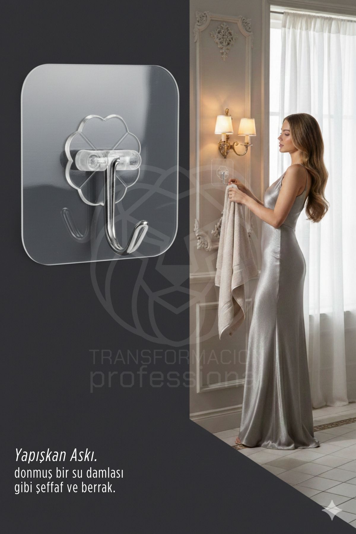 Şeffaf Yapışkanlı Askı, Mutfak Banyo Duvar Askısı, Çivisiz Pratik Kanca Seti 715702