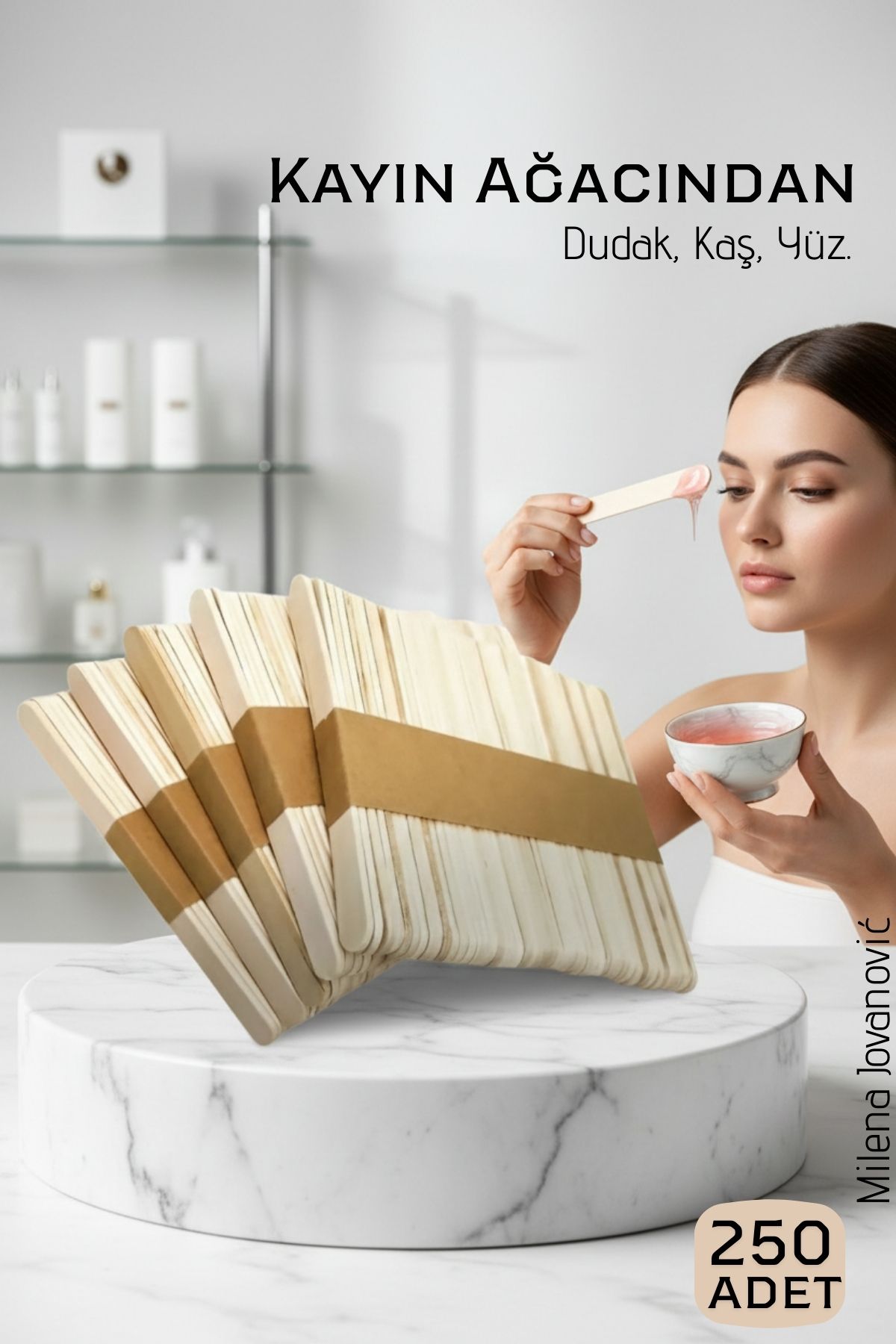 Ahşap Yüz ve Kaş Ağda Spatulası 250 Adet - Ultra Pürüzsüz Profesyonel Makyaj ve Maske Çubuğu 719424