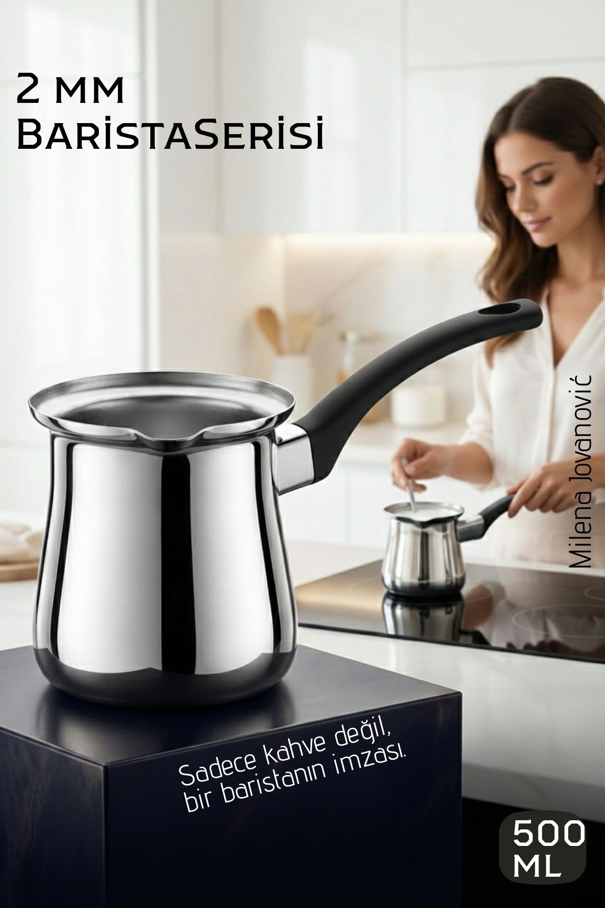 Premium 304 Paslanmaz Çelik Cezve 500 ml Profesyonel Barista Serisi, Isıya Dayanıklı Sap 722584