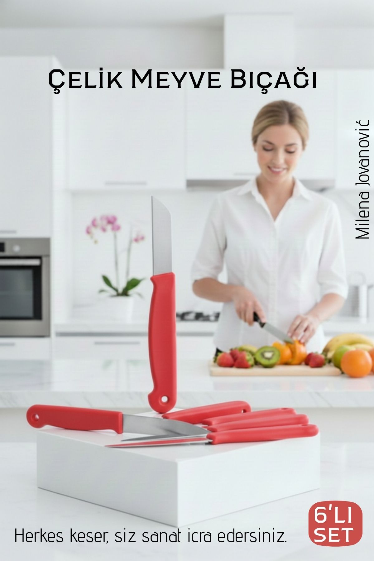 6'lı Premium Paslanmaz Çelik Meyve Bıçağı Seti - Kırmızı Saplı Keskin Soyma Bıçağı Takımı 722577