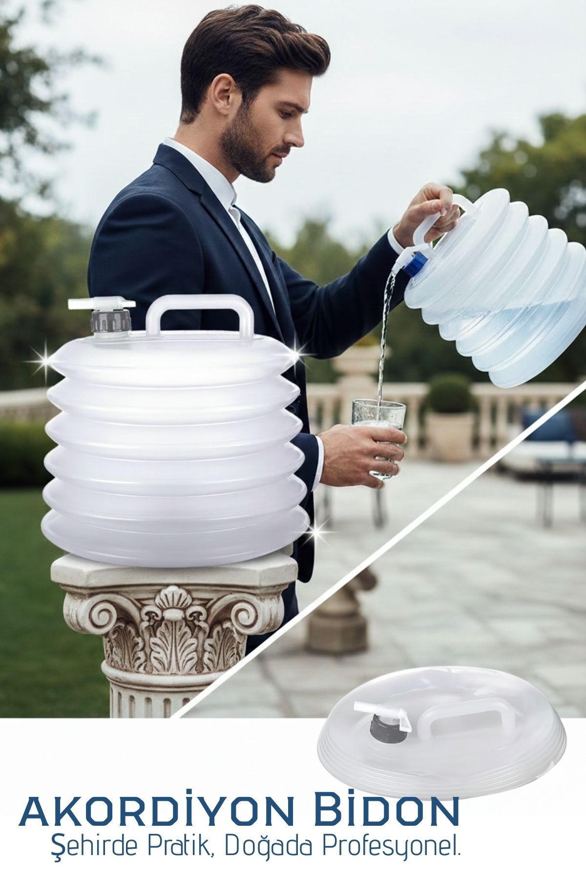 Akordiyon Bidon - Katlanabilir Lüks Su Taşıma Ünitesi | 10L Şeffaf Tasarım 722568