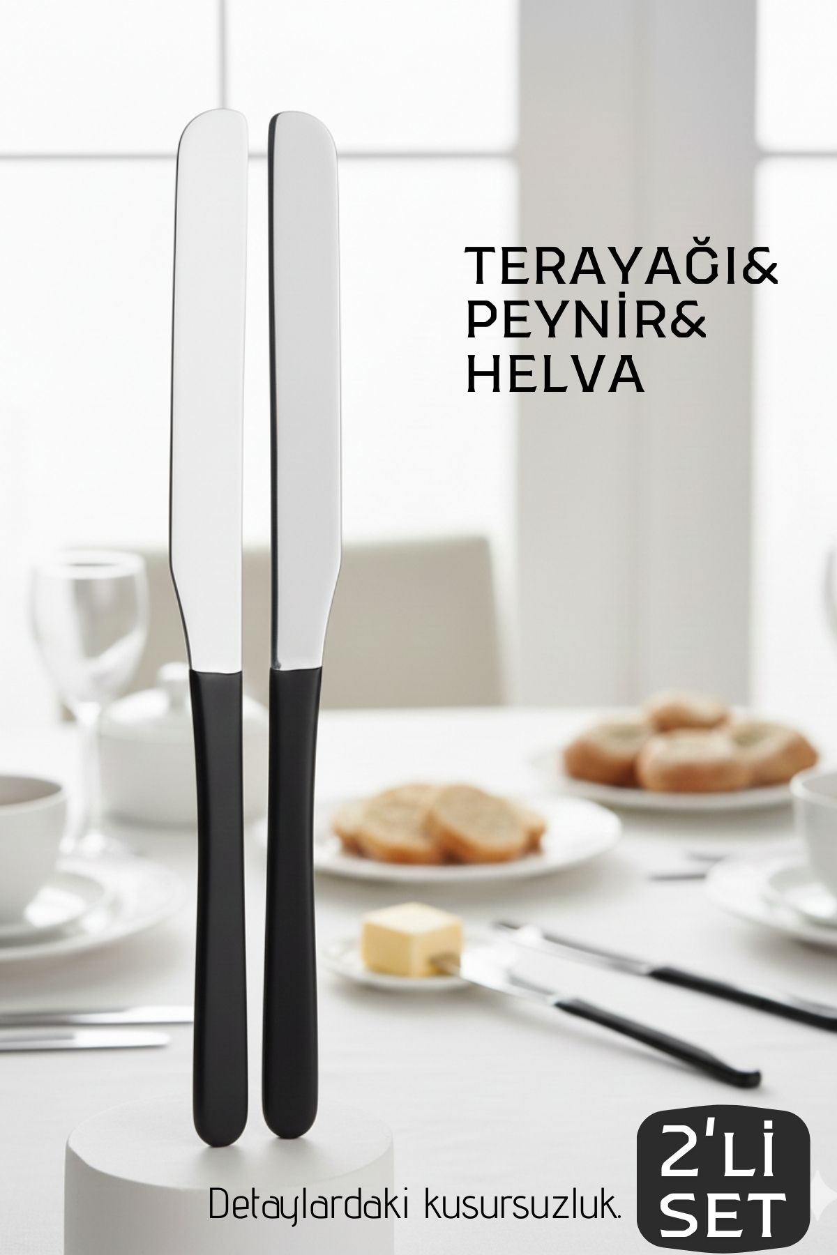 Lüks Seri 2'li Tereyağı ve Peynir Bıçağı Seti - Paslanmaz Çelik & Ergonomik Silikon Saplı 16 cm 719999