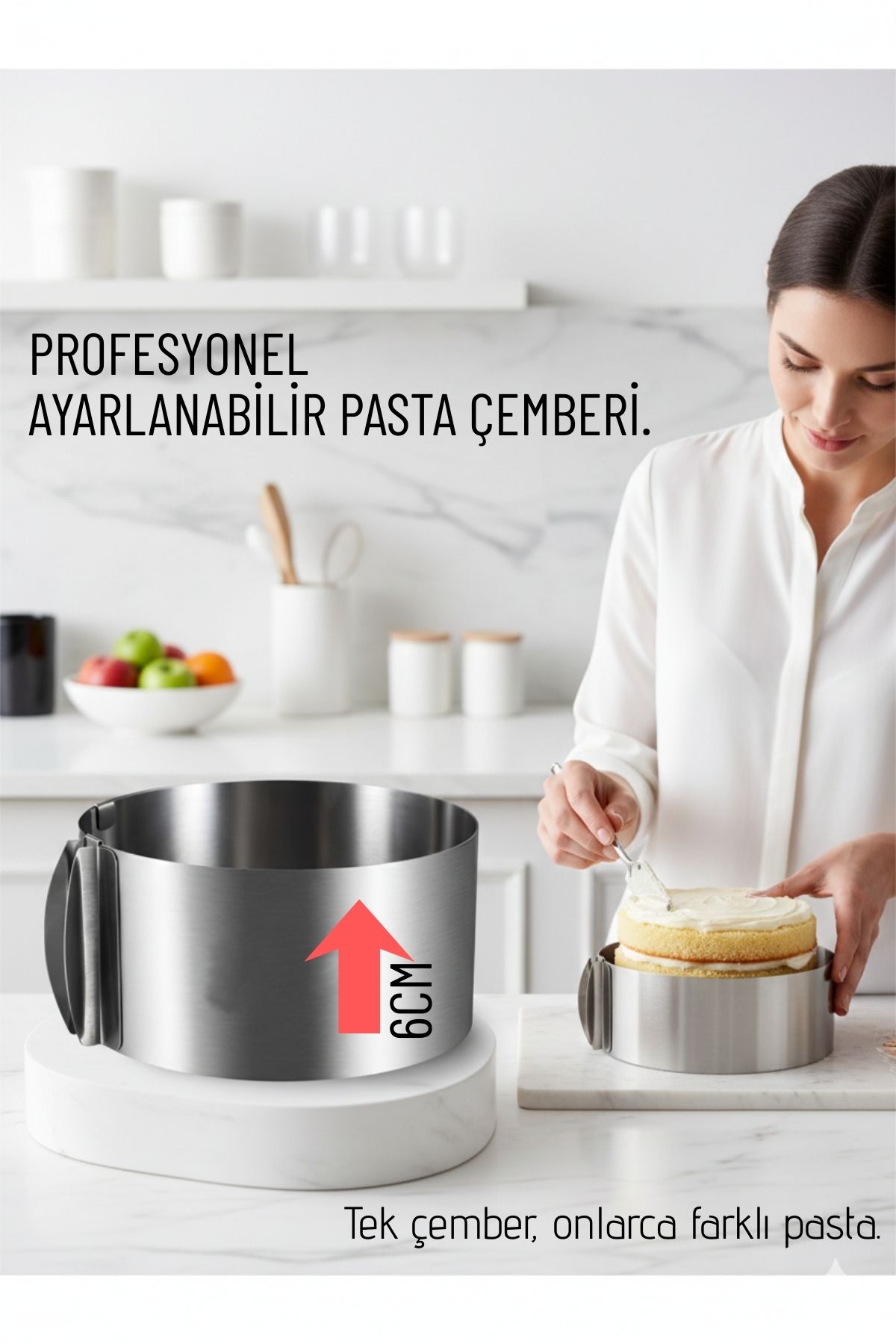 Ayarlanabilir Pasta Çemberi Paslanmaz Çelik Kek Kalıbı 16-30 cm - Pasta Kalıbı 722562