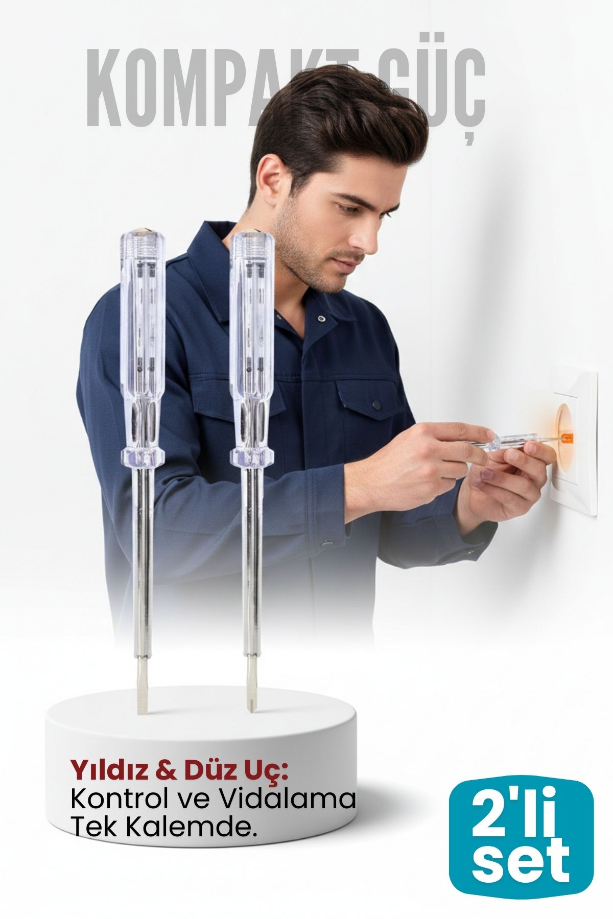 2'li Set Elektrik Kontrol Kalemi Tornavida Yıldız Düz Uçlu 718718