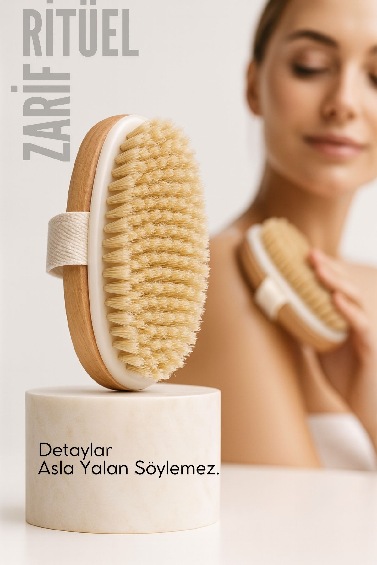 Ahşap Sırt Banyo Fırçası | Doğal At Kılı Vücut Fırçalama | Peeling ve Selülit Masaj 722529