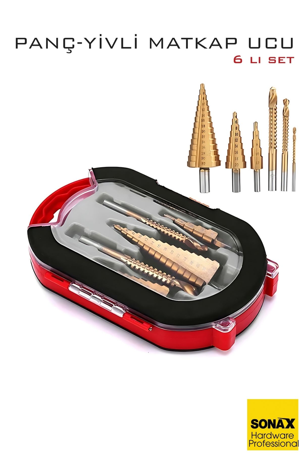 6'lı Titanyum Kaplama Kademeli Panç Matkap Ucu Seti – Metal, Ahşap ve Plastik için 722467