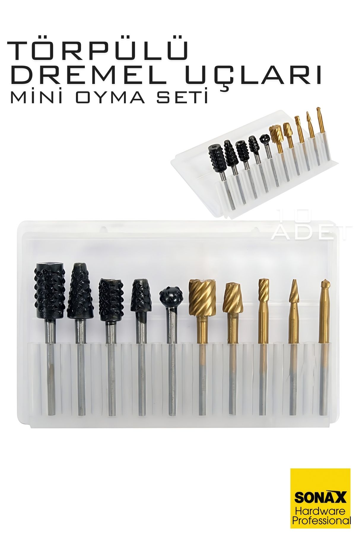 Dremel Uyumlu Törpülü Mini Oyma Gravür Uç Seti – 10'lu Tungsten Karbür, Ahşap/Metal/Plastik için 722463