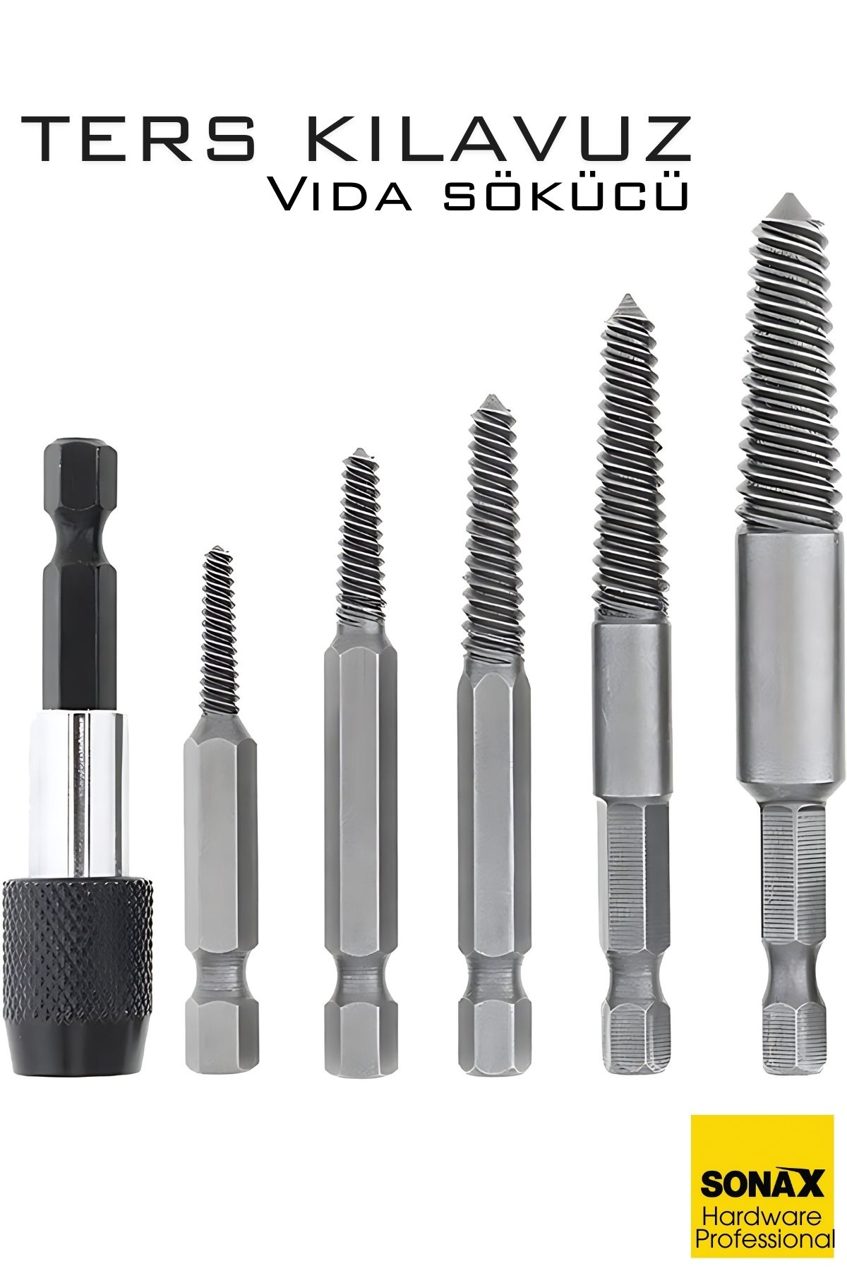 Bits Uzatmalı Ters Kılavuz 6 lı Set Saf Çelik Kırık Civata Vida Sökücü  722457