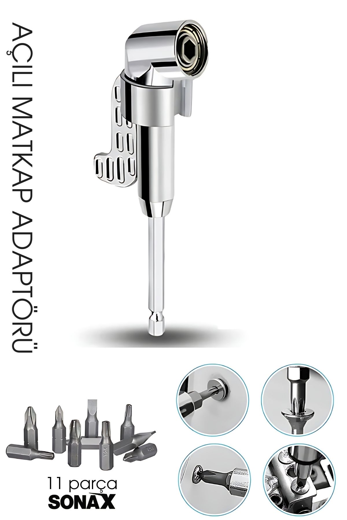 105° Açılı Matkap Adaptörü Seti – 1/4” Hex Şaftlı, 11 Parça Çok Fonksiyonlu Vidalama Uçları 722452