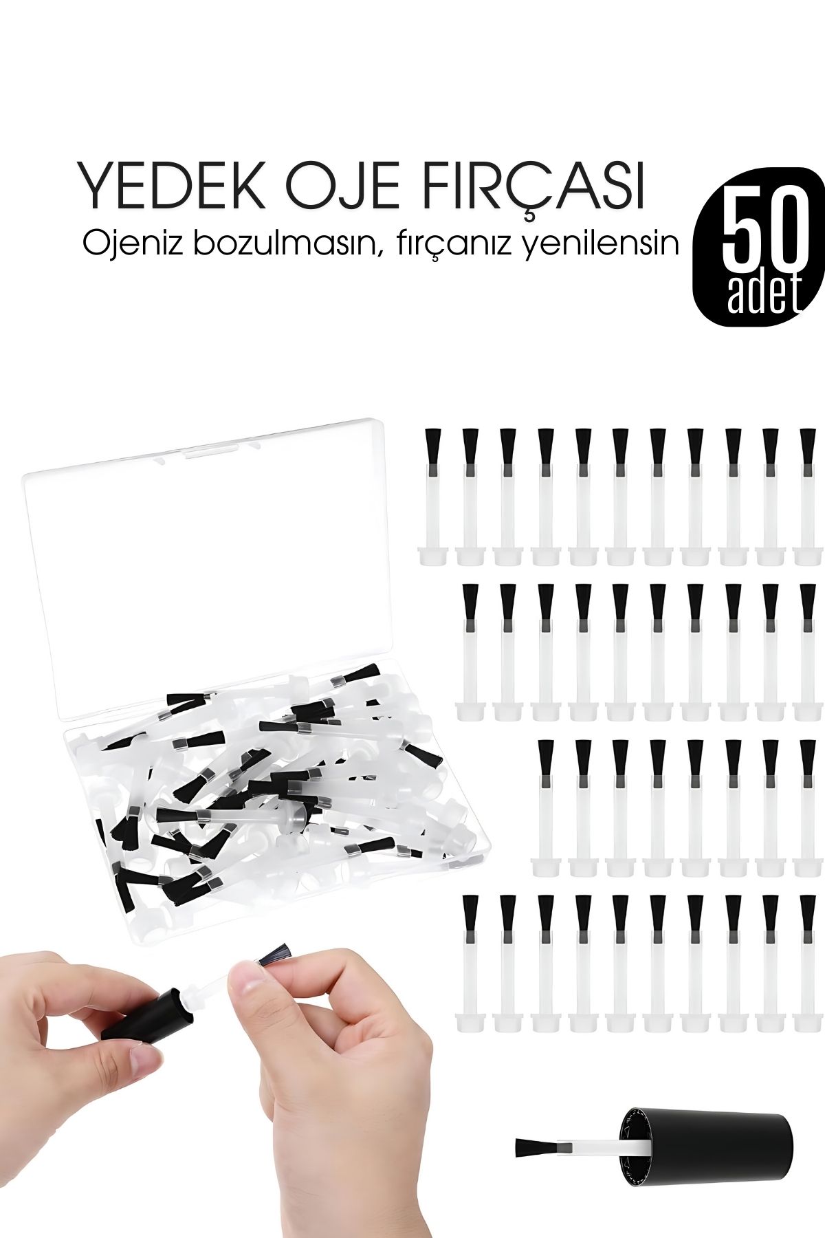 Yedek Oje Fırçası 50'li Aplikatörlü Set  - Tırnak Cila Fırçası 722436