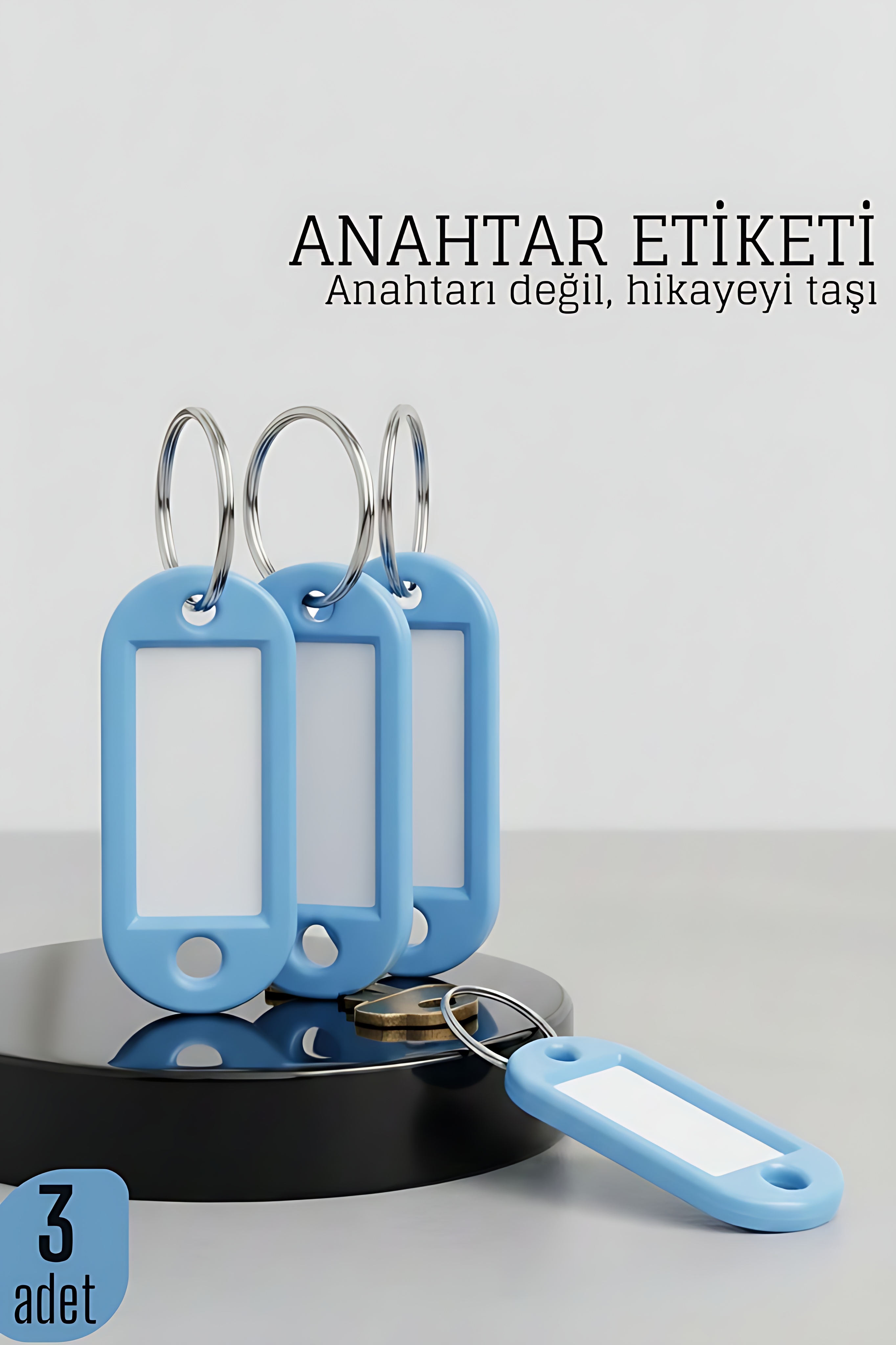 Etiketli 3'lü Anahtarlık Halkası – İsim Yazılabilir, Metal Halka ile Şık Tasarım 722421