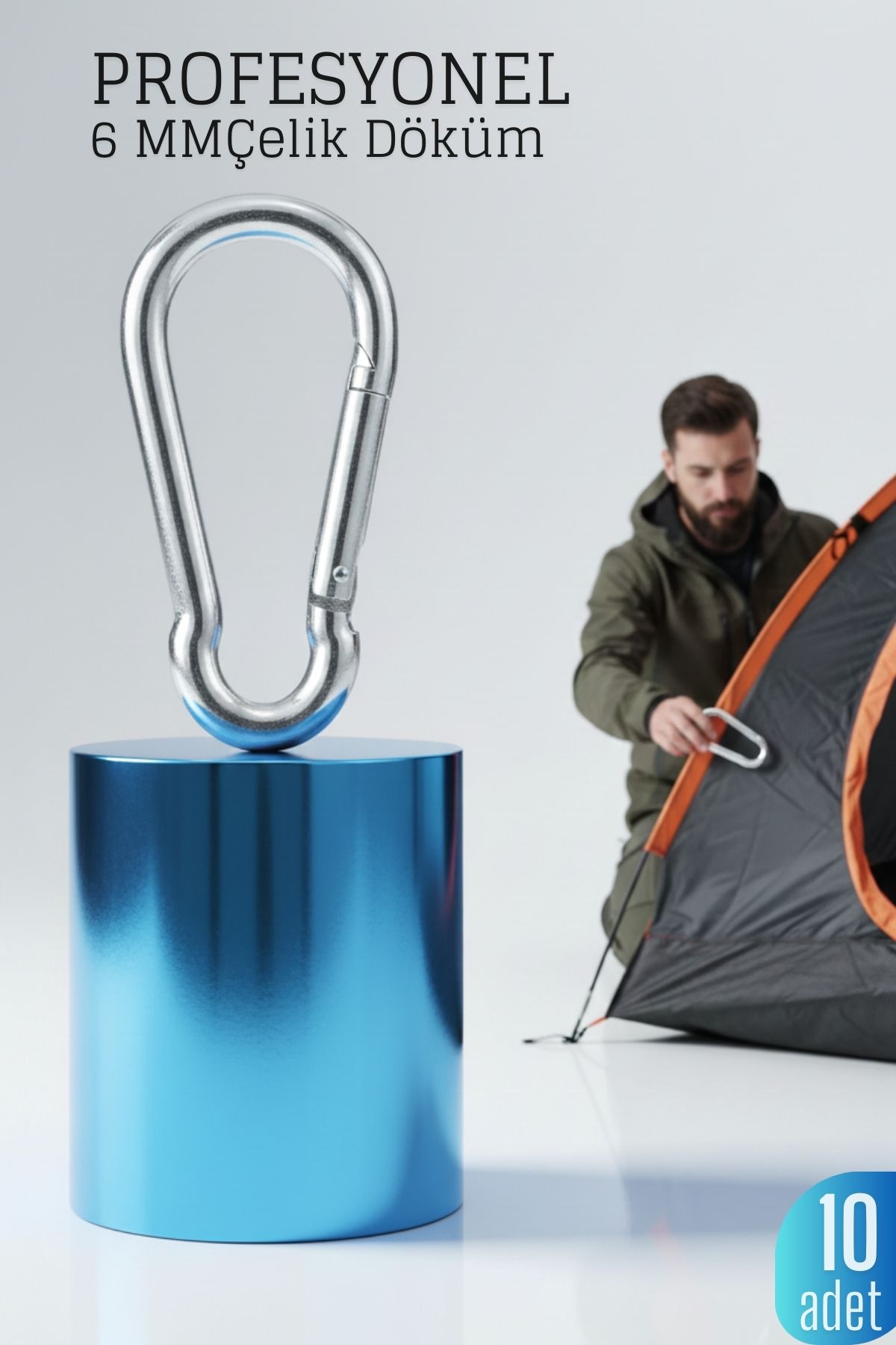 Çelik Yan Açılır 10 LU Karabina - 6 mm Kamp, Tırmanış ve Günlük Kullanım İçin Güvenli Kilit  722412