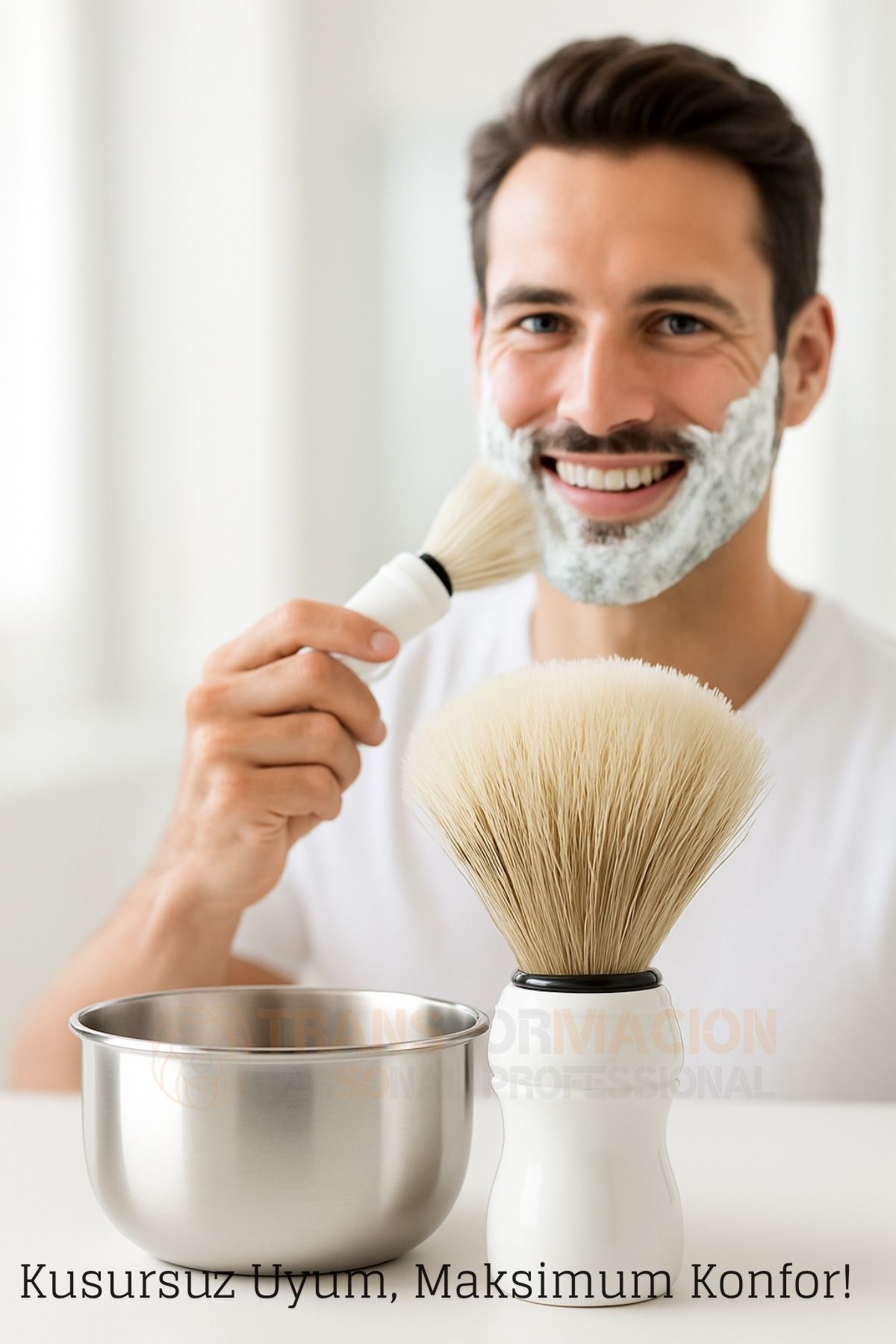 Klasik Tıraş Seti – Beyaz Saplı Fırça & 304 Paslanmaz Çelik Tıraş Tası  722375