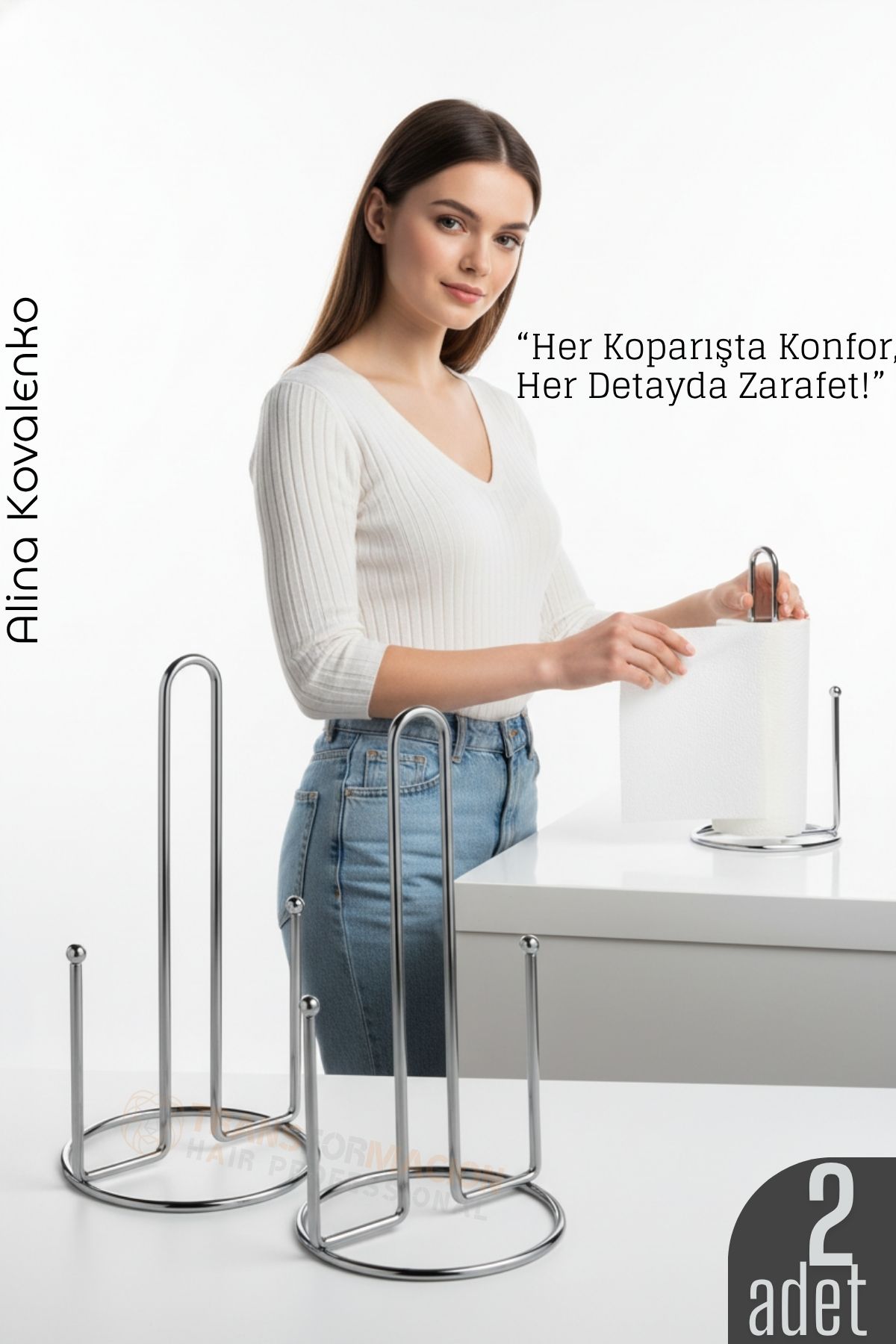 2 li Kağıt Havlu Tutucu – Paslanmaz Çelik Tezgah Üstü, Ayaklı, Minimalist Tasarım  719902