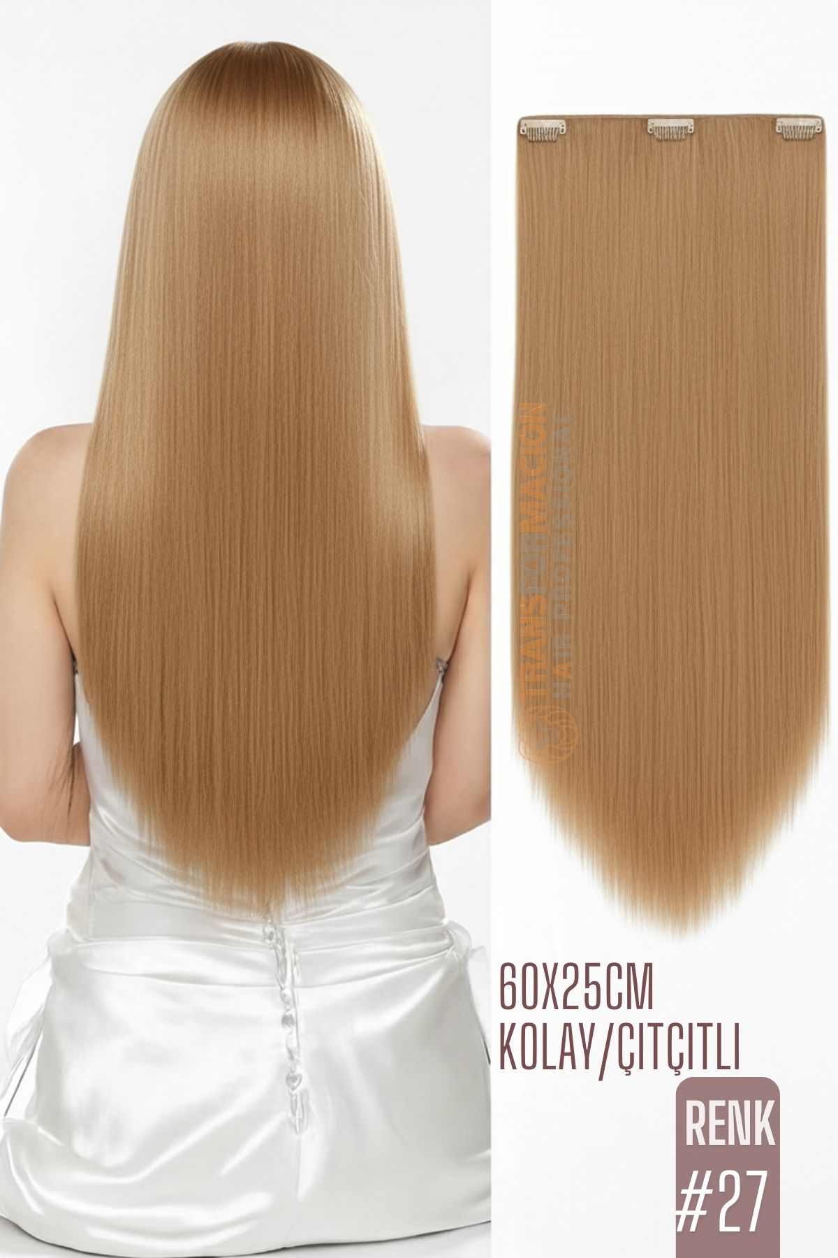 Doğal Görünümlü Düz Siyah Sentetik Kaynak Saç – RENK KOD:#27  Kolay Tak Çıkar, Işıltılı Etki! 722316