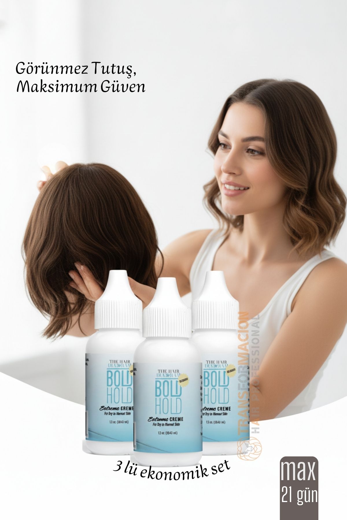 3 lü Protez Saç Yapıştırıcı - Peruk ve Keratin Kaynak Saç İçin Görünmez ve Uzun Süreli Yapıştırıcı  Bold Hold 722312