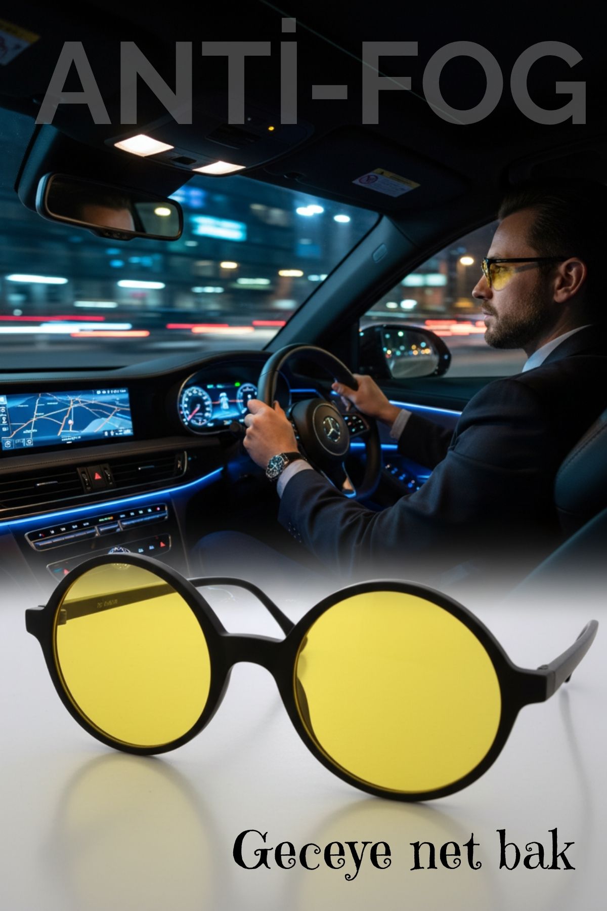 Parlama Önleyici Gece Sürüş Görüş Gözlüğü Sis Far Işık Önleyici Anti-Fog Gözlük 722272