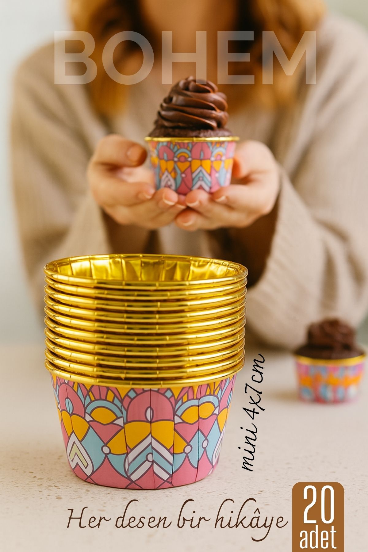 Bohem Yuvarlak Kek Kalıbı , Alüminyum  Cupcake Muffin Kalıbı 20'li Paket 722258