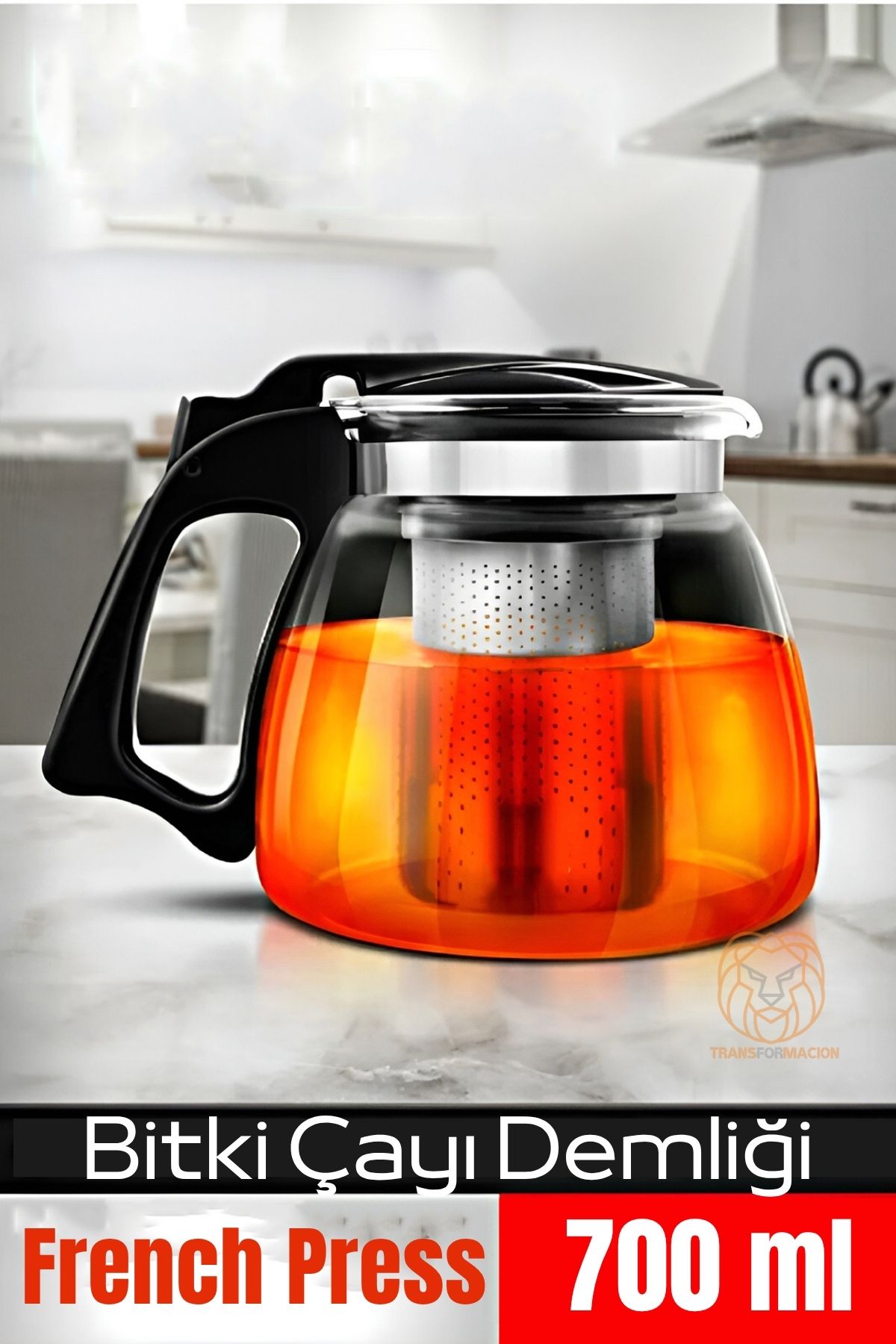 TransForMacion  Süzgeçli French Press Cam Demlik 700 Ml Bitki Çayı Demliği 722242