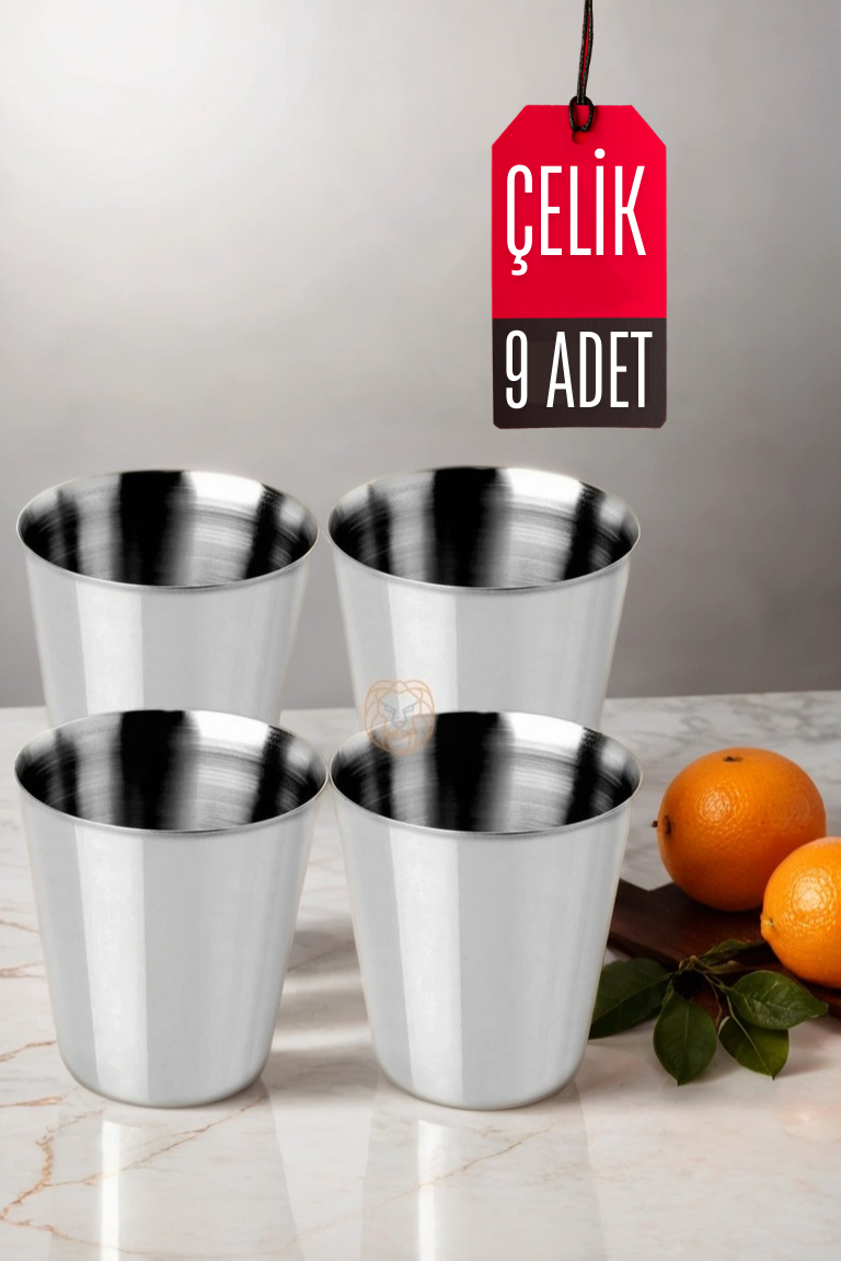 9 LU Paslanmaz Çelik Bardak – Kamp, Piknik ve Mutfak İçin Dayanıklı Metal Bardak 720530