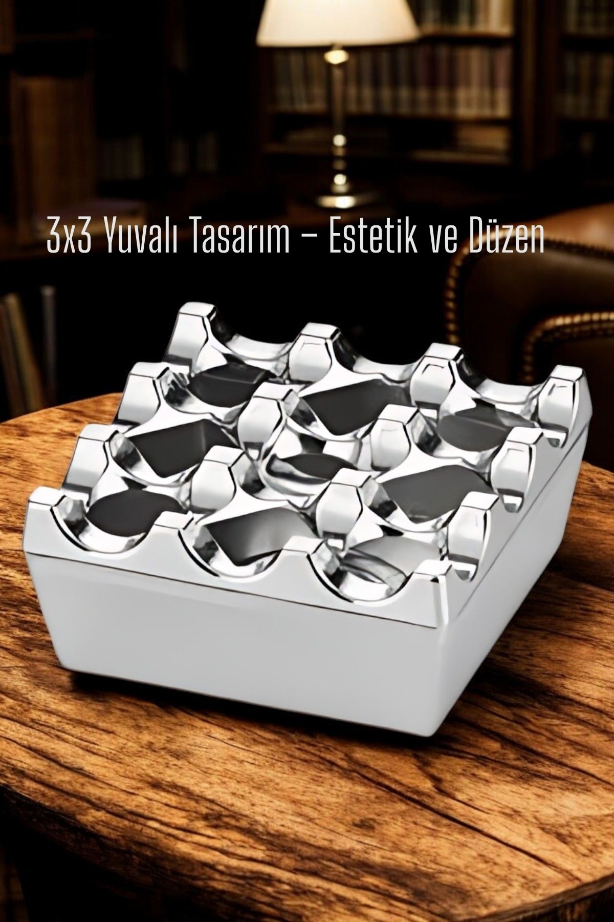 Metal Döküm Küllük – 3x3 Yuvalı, Krom , Modern ve Ağırlıklı Tasarım 7722218