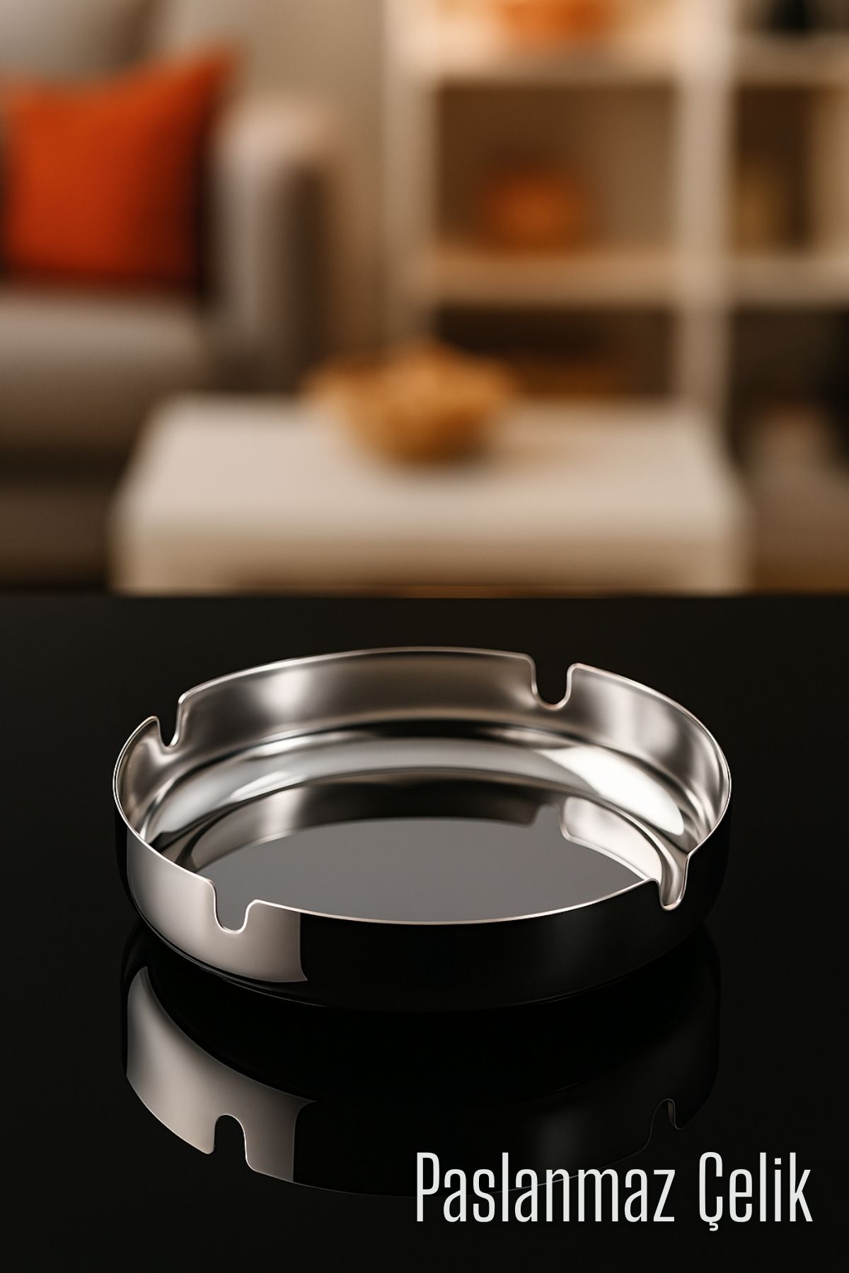 Paslanmaz Yuvarlak Küllük - Metal Kül Tablası - Masaüstü Küllük 722215