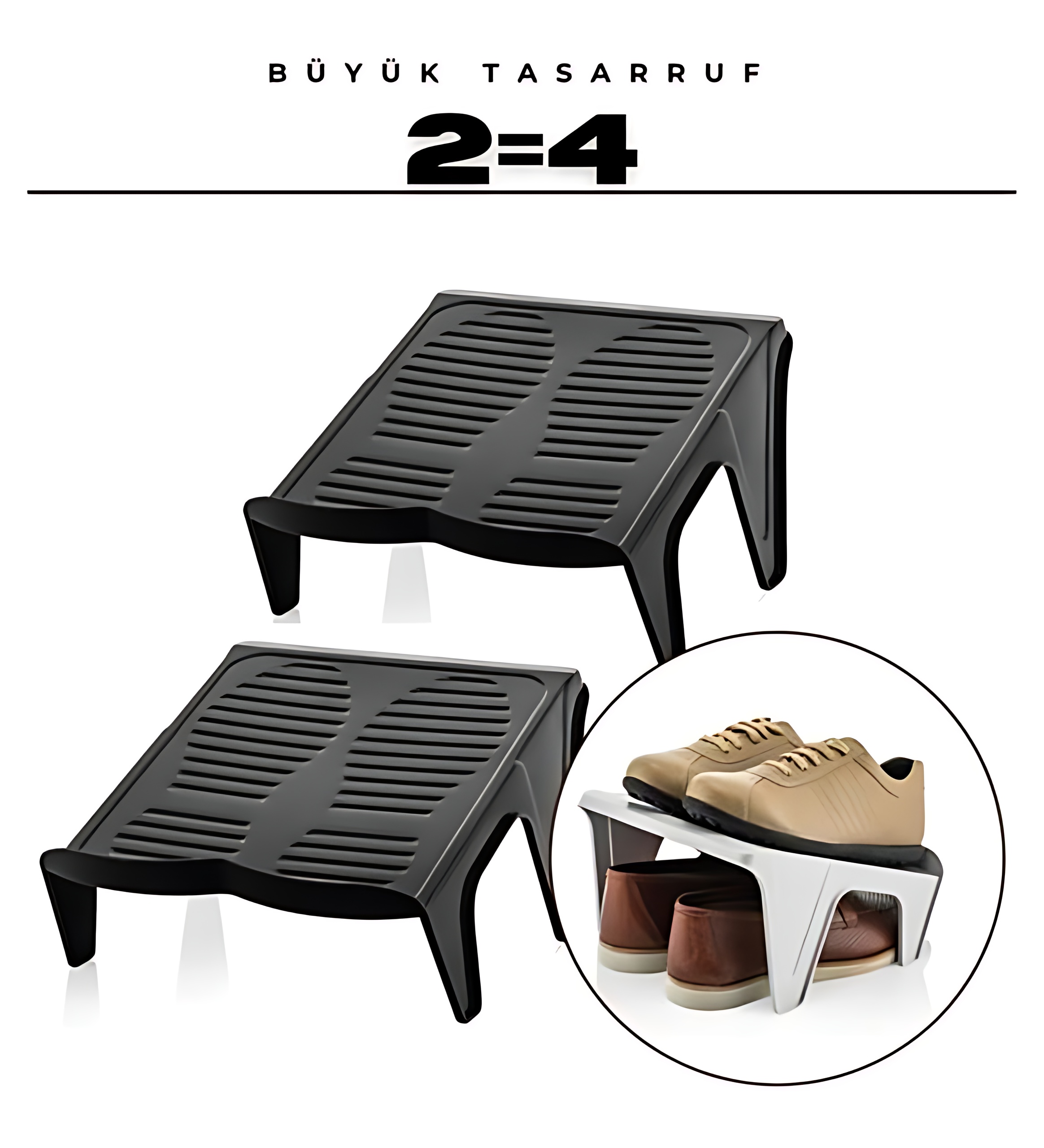 2'li Ayakkabı Düzenleyici Twin Set – Çift Katlı Tasarım | Dolap İçi Alan Tasarrufu | Kaymaz Yüzey 714508