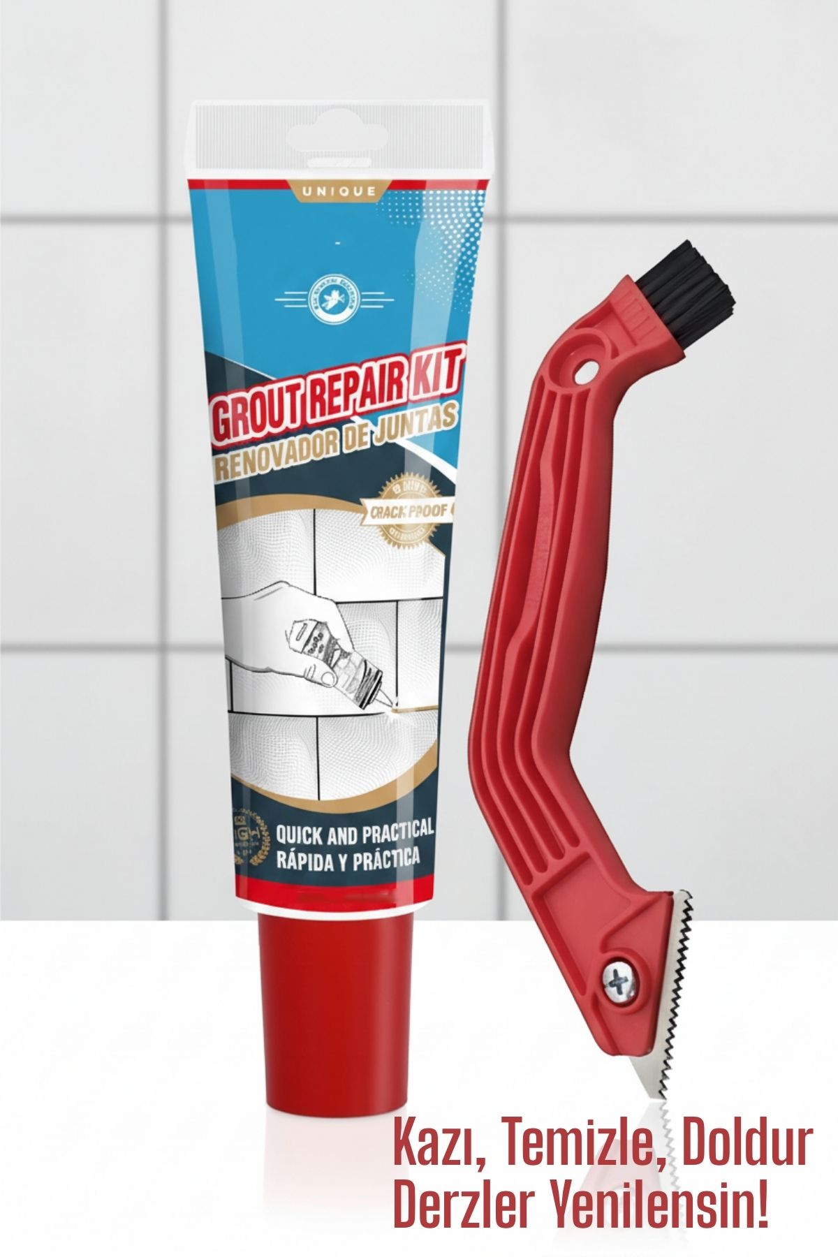 Derz Dolgu Macunu + Çelik Uçlu Derz Kazıyıcı Set | Fayans Arası Temizlik ve Yenileme Çözümü 722178