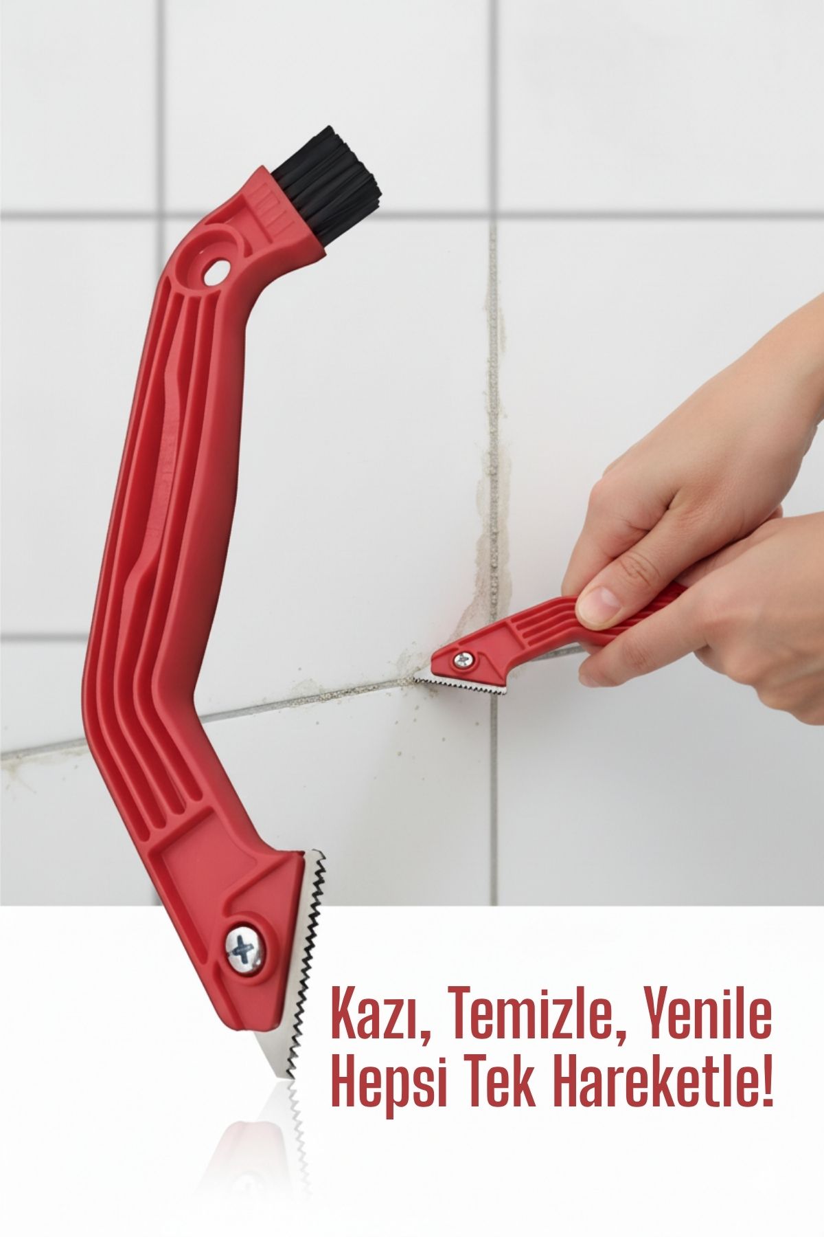 2 Boyutlu Çelik Uçlu Derz Kazıyıcı ve Fırça  - 22 cm Fayans Arası Temizlik ve Sökme Aparatı 716048