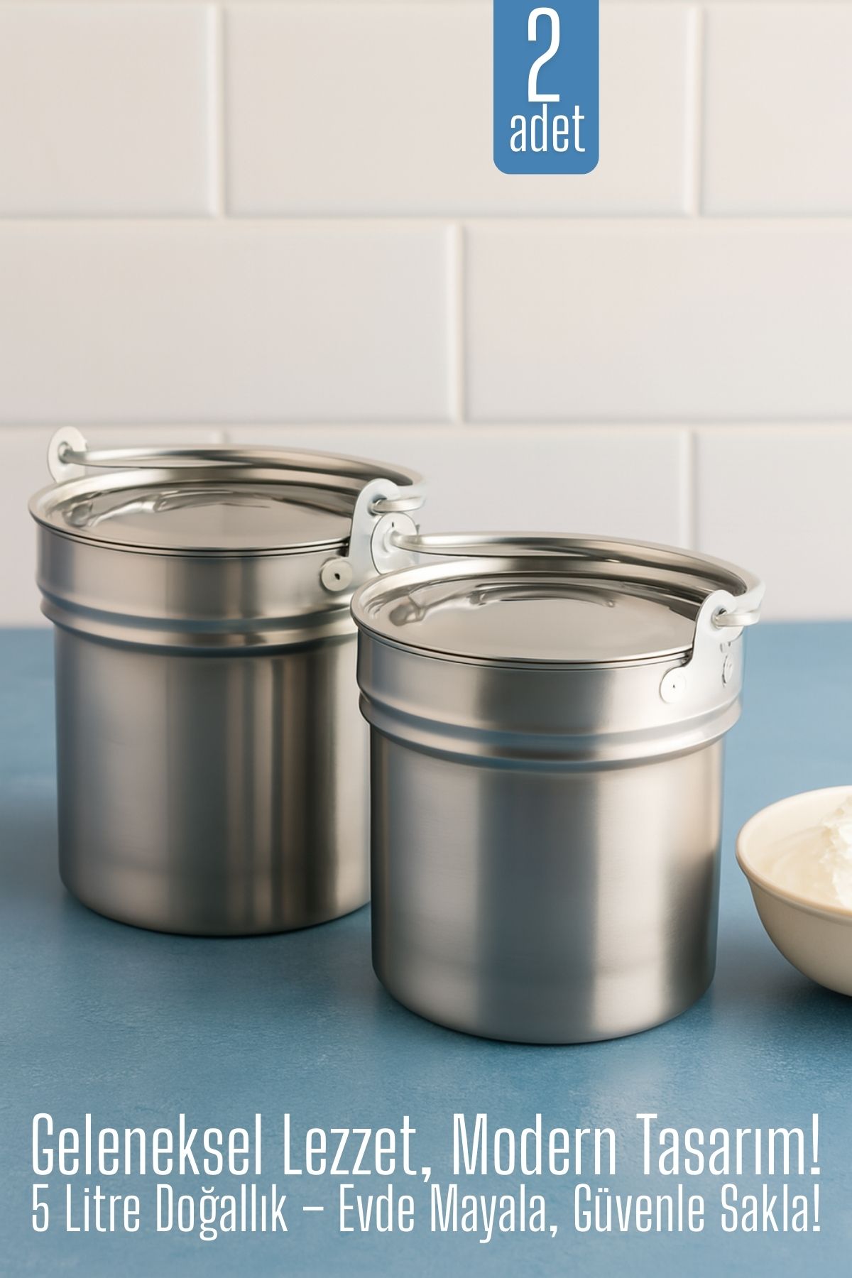 2 li Yoğurt Bakracı – Paslanmaz Çelik 5 Litre |  Kapaklı, Hijyenik ve Dayanıklı 719597