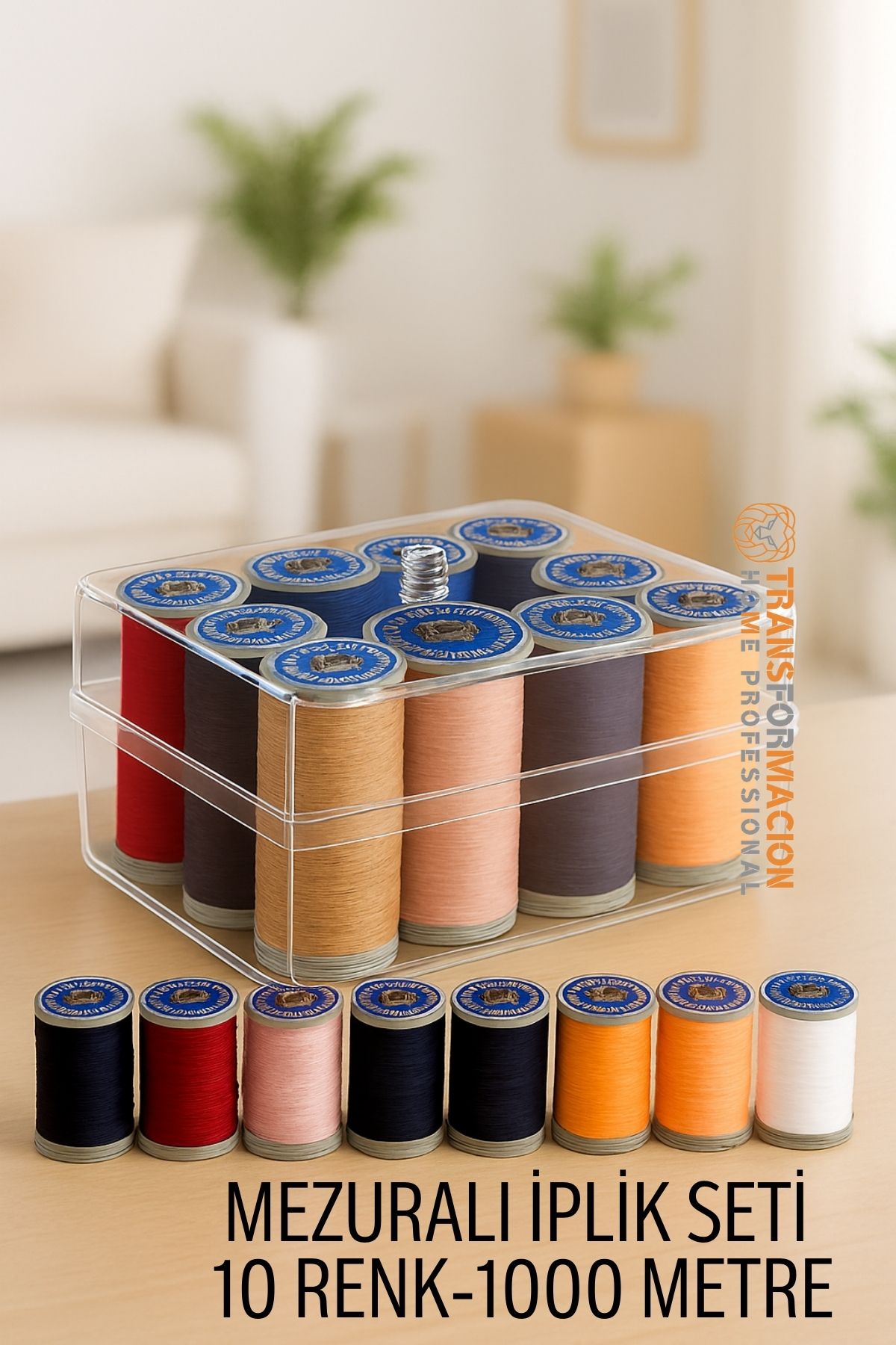 Dikiş İpliği Seti - 10 Renk 1000 Mt Kutulu Mezuralı Dikiş Seti 722076	