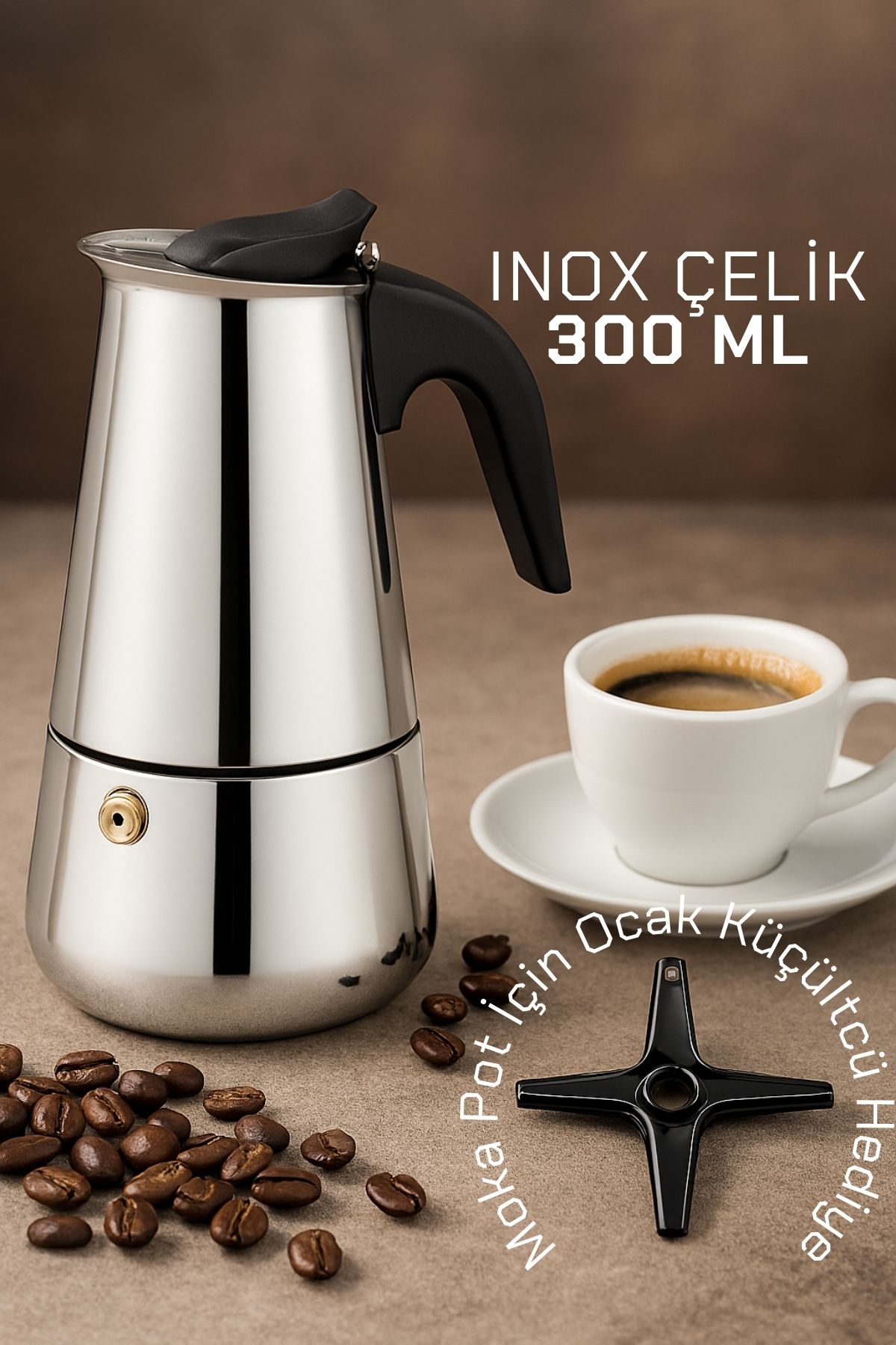 Inox Moka Pot - Paslanmaz Çelik Profesyonel Moka Pot - 300 ml 722057