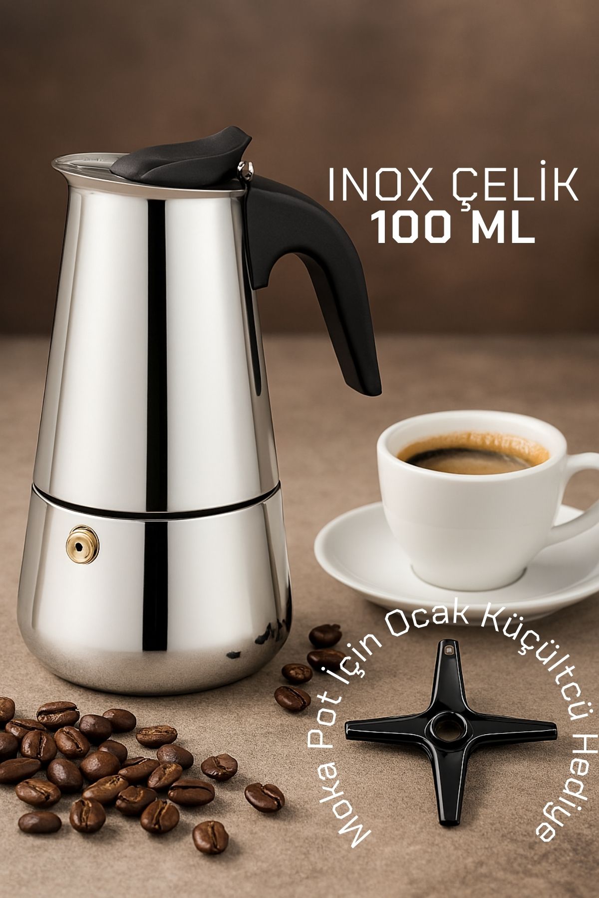 Inox Moka Pot - Paslanmaz Çelik Profesyonel Moka Pot - 100 ml 722055
