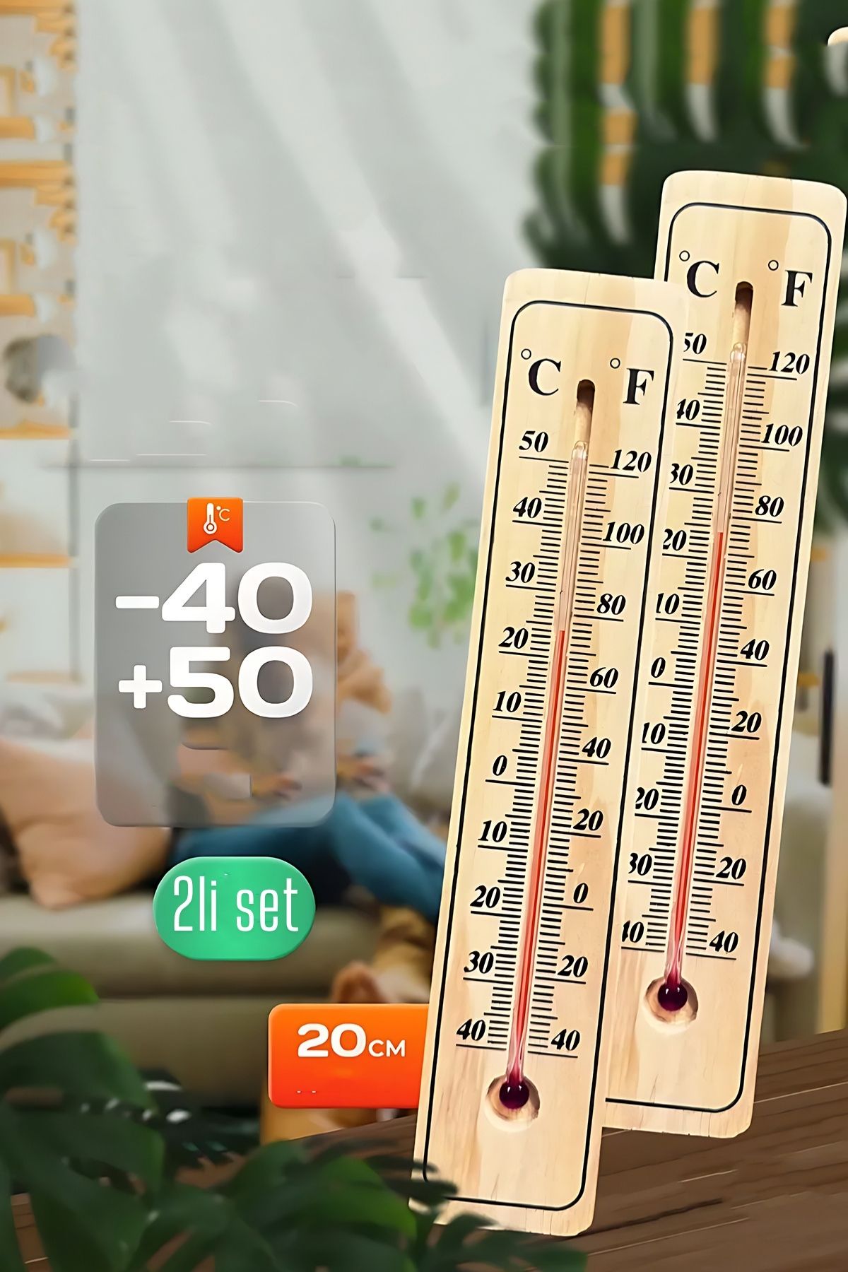 Termometre  - Ahşap Duvar Termometresi 2 li set 721972 