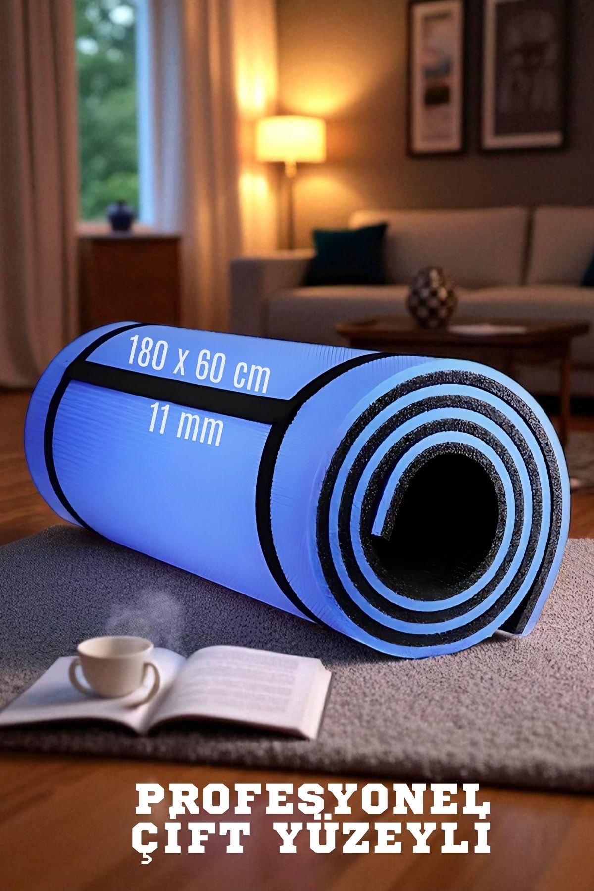 Pilates Matı- Spor Matı - Yoga Matı 11 mm Çift Taraflı Mavi 721950