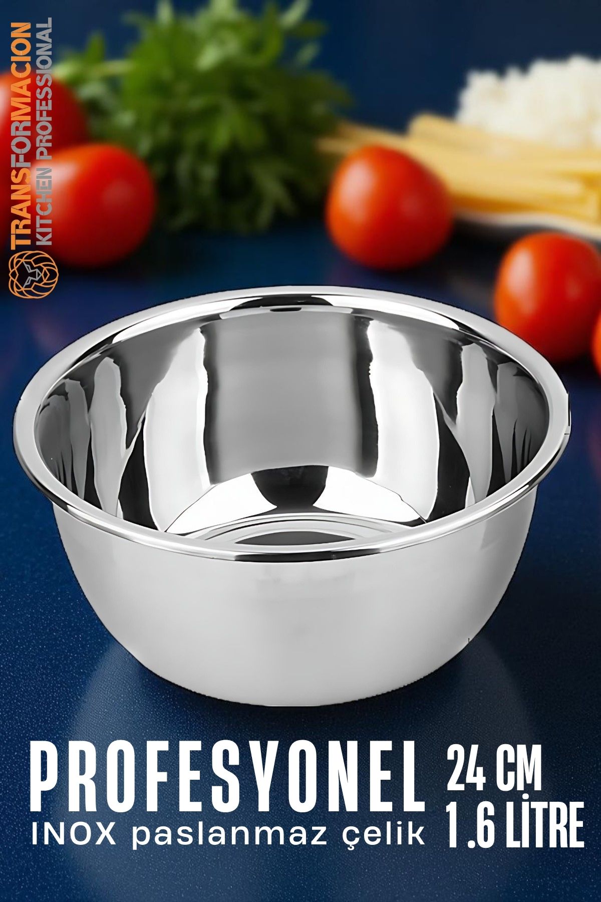 Inox Kase  - 24 Cm 1.6 Litre Karıştırma Kabı Profesyonel 304 Paslanmaz Çelik 721837