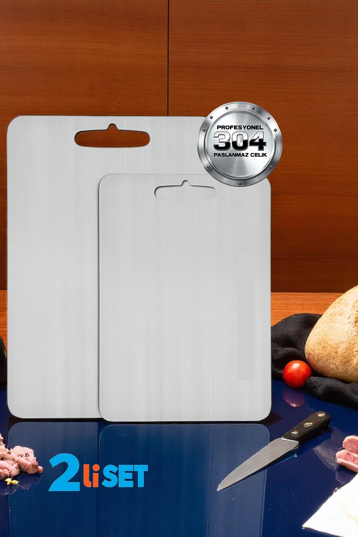 Kesim Tahtası - Profesyonel 304 Paslanmaz Çelik Doğrama Tahtası 2 Lİ SET 721821