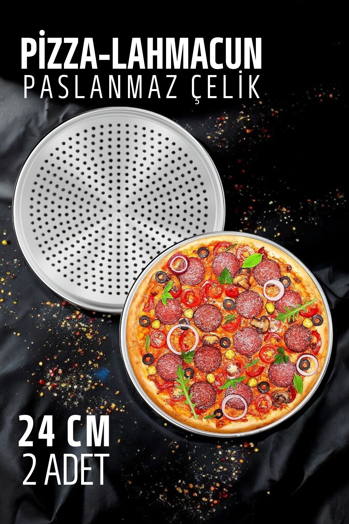 Lahmacun Pizza Pide Pişirme Tepsisi 24 CM 2 li SET 721567