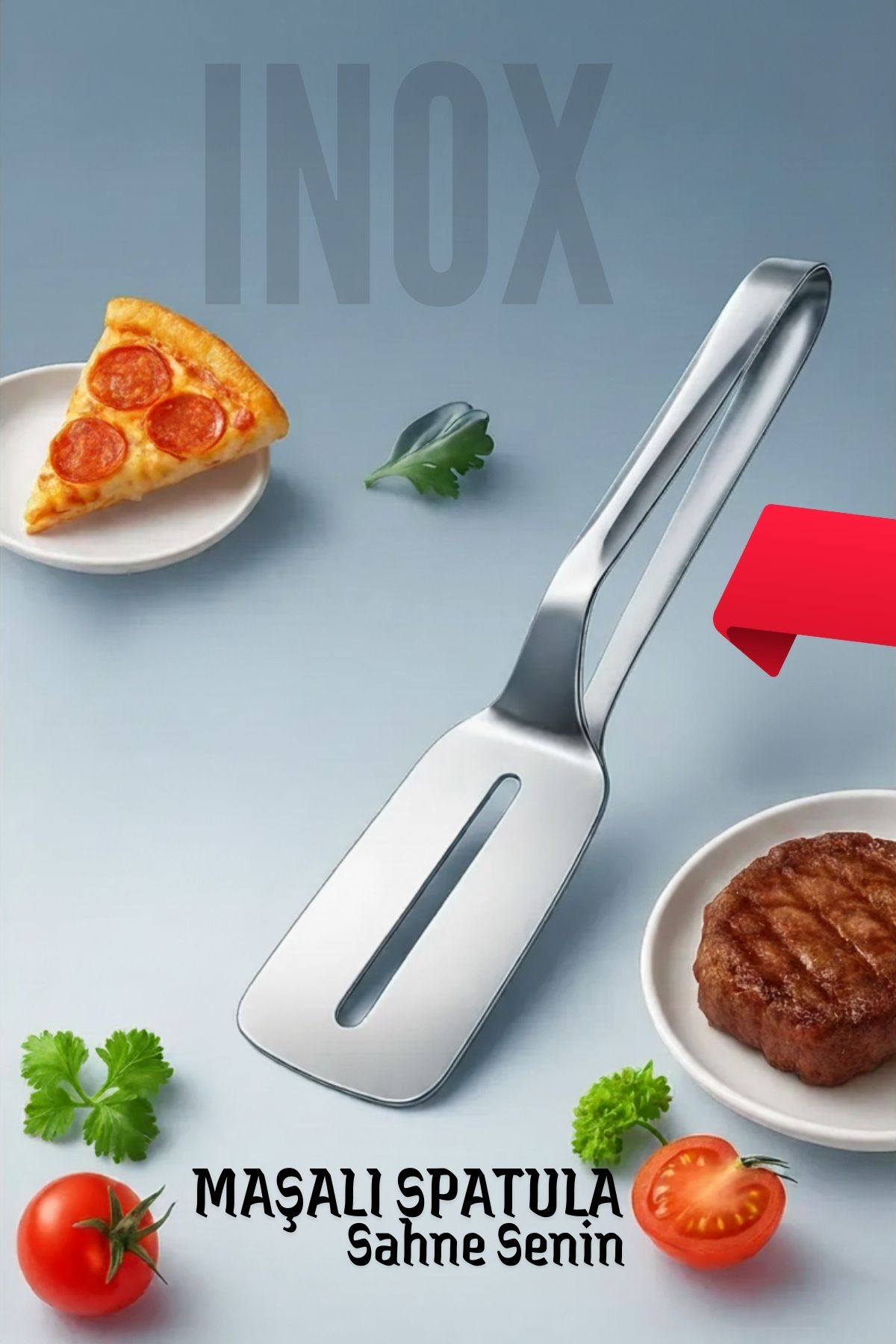 Inox Spatulalı Maşa Biftek Balık Maşası   721299