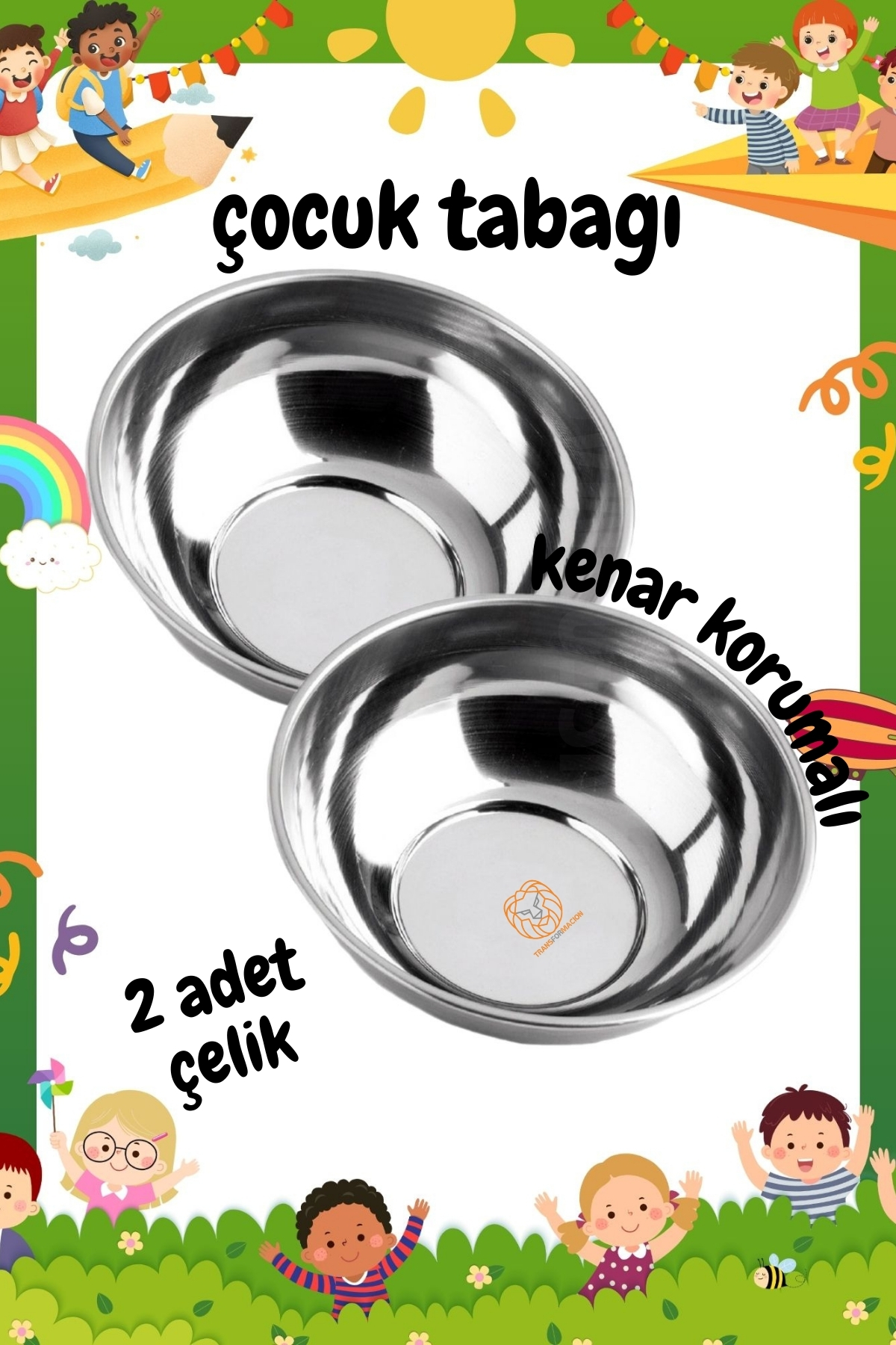 Derin Çocuk Tabağı Güvenli Kenarlı Çelik 2 Adet 16 cm 721295	