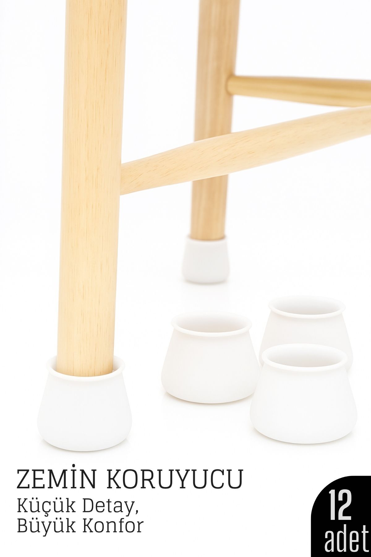 Masa ve Sandalye Ayak Koruyucu Silikon Zemin Koruyucu BEYAZ 12 ADET 721128