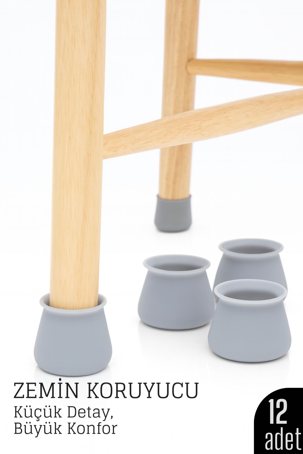 TransForMacion Masa ve Sandalye Ayak Koruyucu Silikon Zemin Koruyucu GRİ 12 ADET 721127 