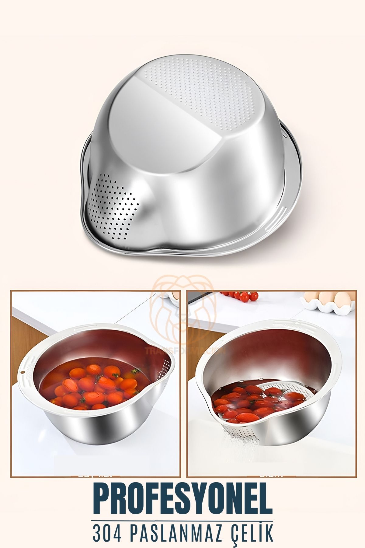 Pirinç Süzgeci Makarna Salata Süzgeci 304 Inox Paslanmaz Çelik  721080