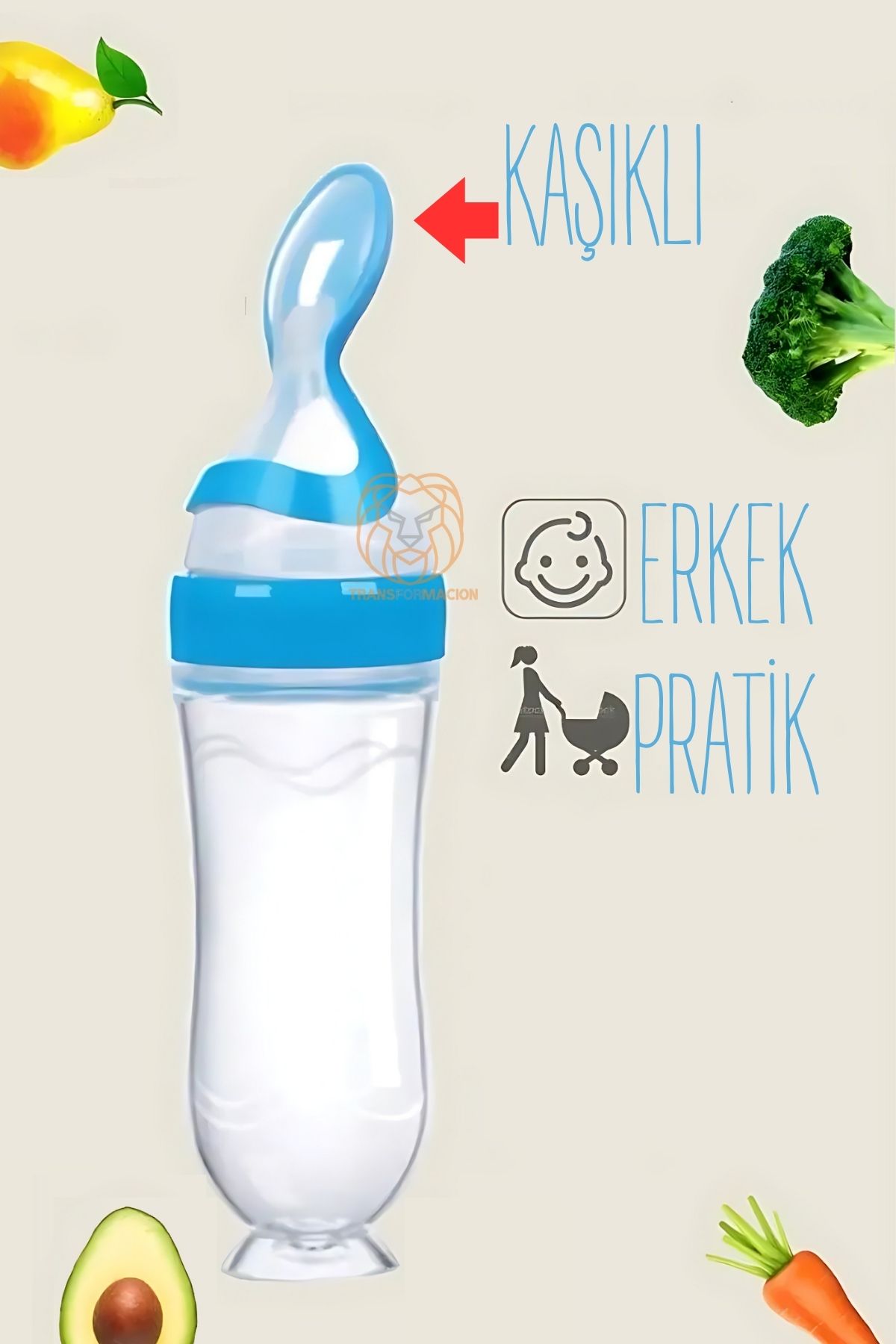 Kaşıklı Mama Silikon Biberon ERKEK Bebek Besleyici 719715