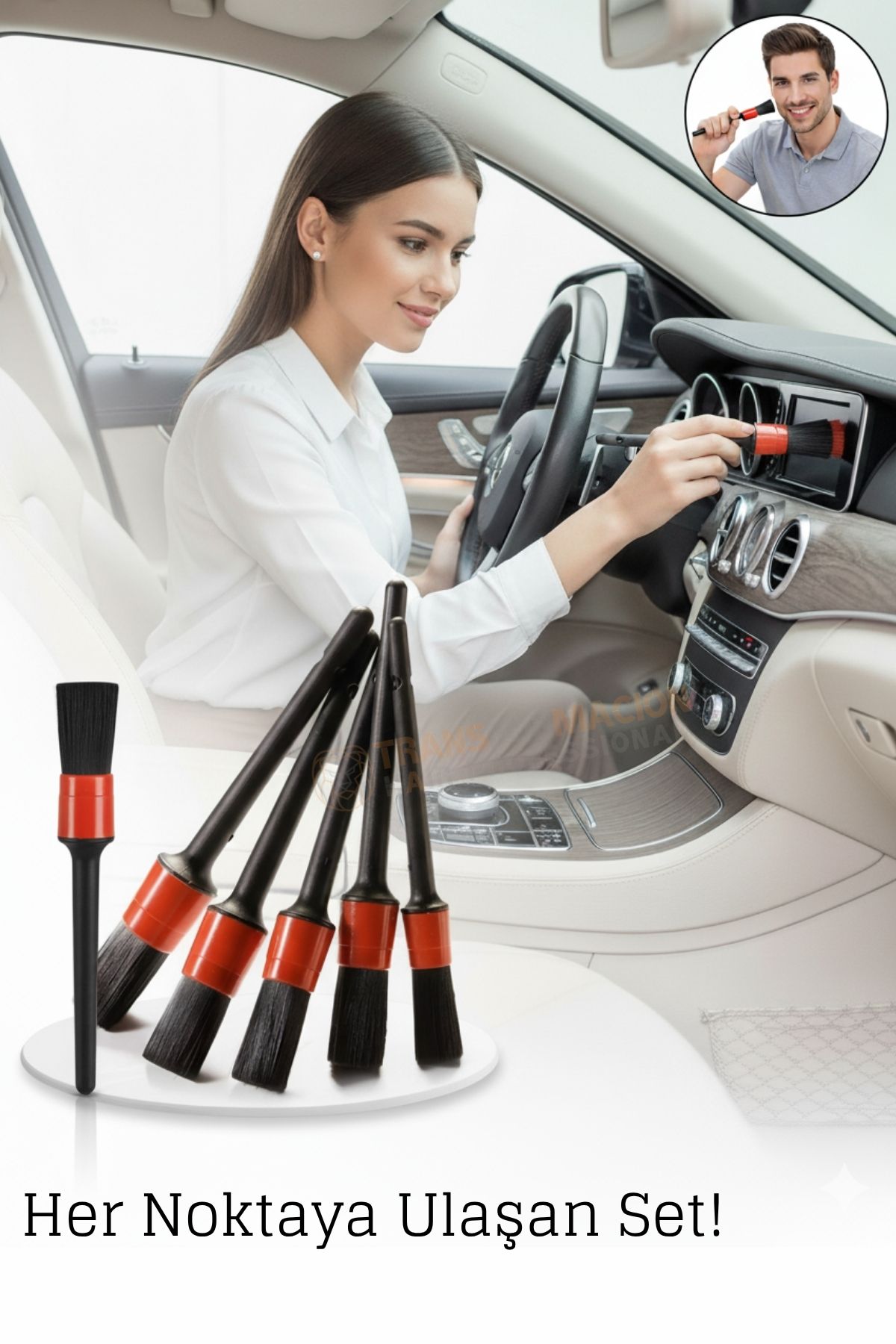 5’li Detay Temizlik Fırçası Seti – Araç İçi & Dış Yüzeyler İçin, Farklı Boyutlu Hassas Fırçalar 429052