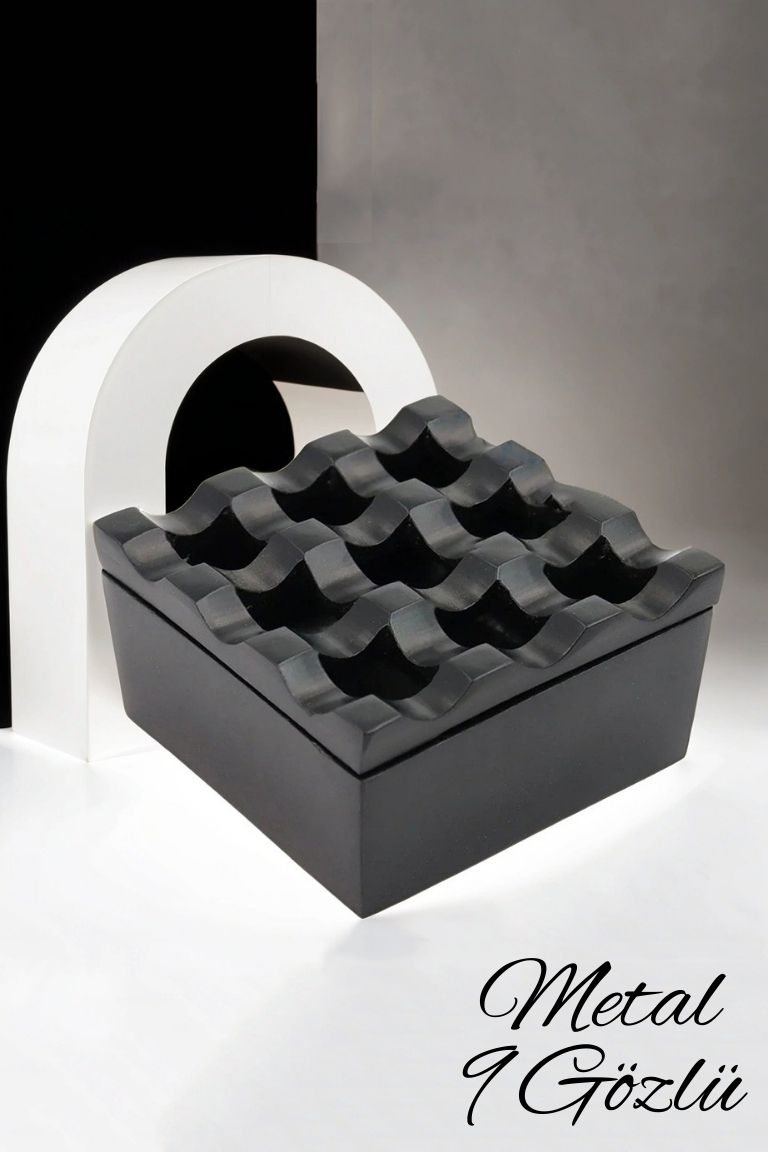 Kapaklı Paslanmaz Kare Küllük - Kapaklı Metal Kül Tablası - Kafe Küllüğü Restoran Küllüğü Masaüstü Küllük 716564
