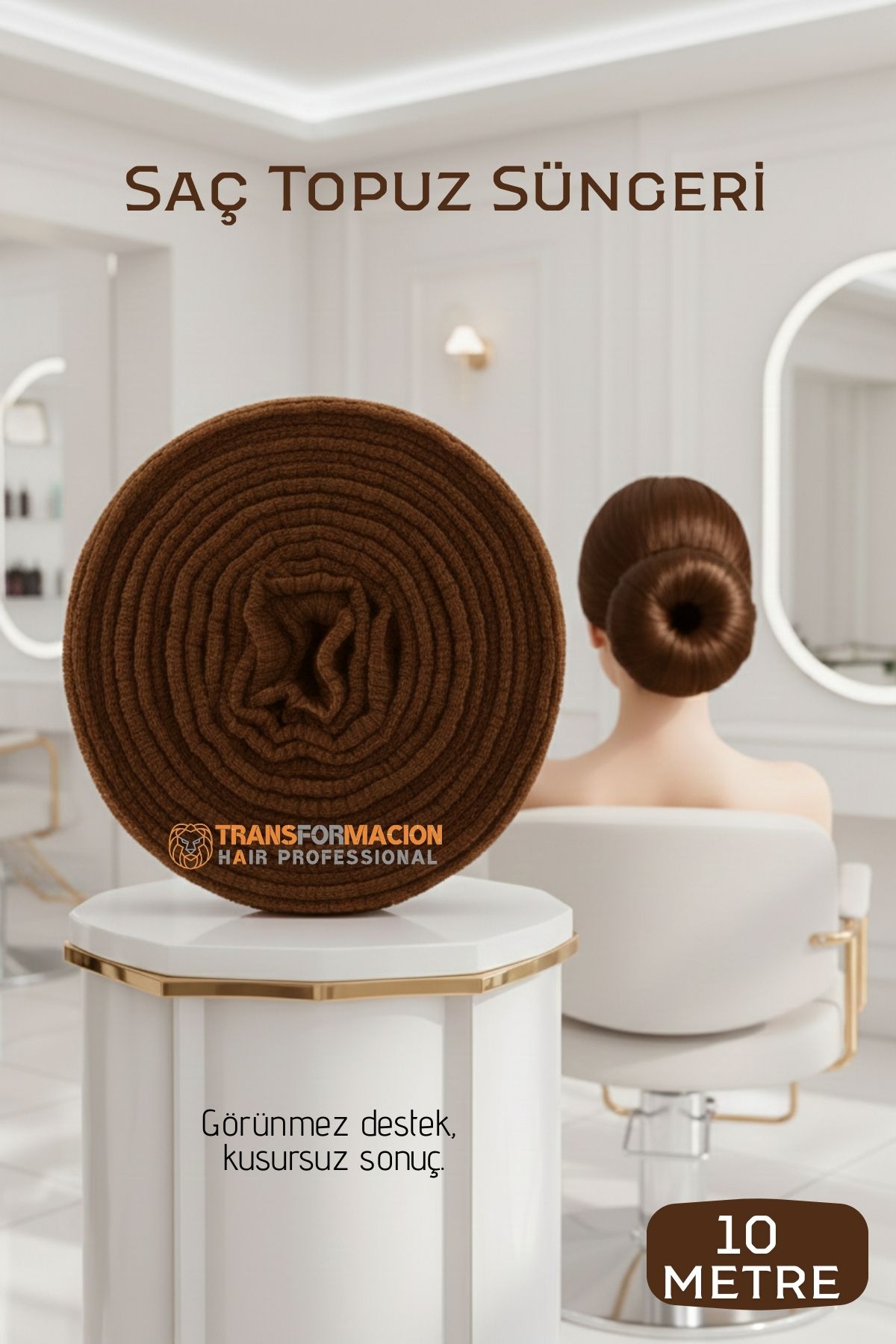Profesyonel 10 Metre Kesilebilir Saç Topuz Süngeri - Kuaför Tipi Esnek Form Verici KAHVE 