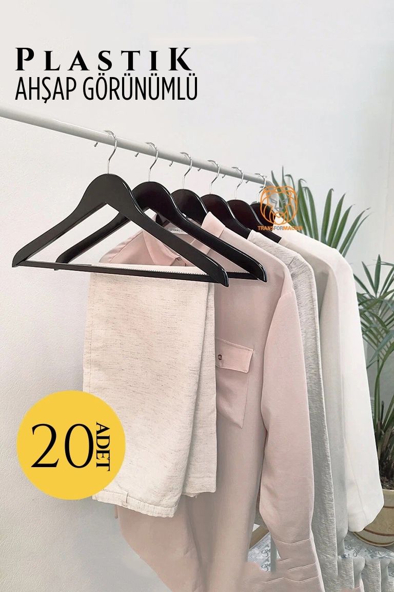 Ahşap Görünüm Plastik Askı 20 ADET SİYAH 720520